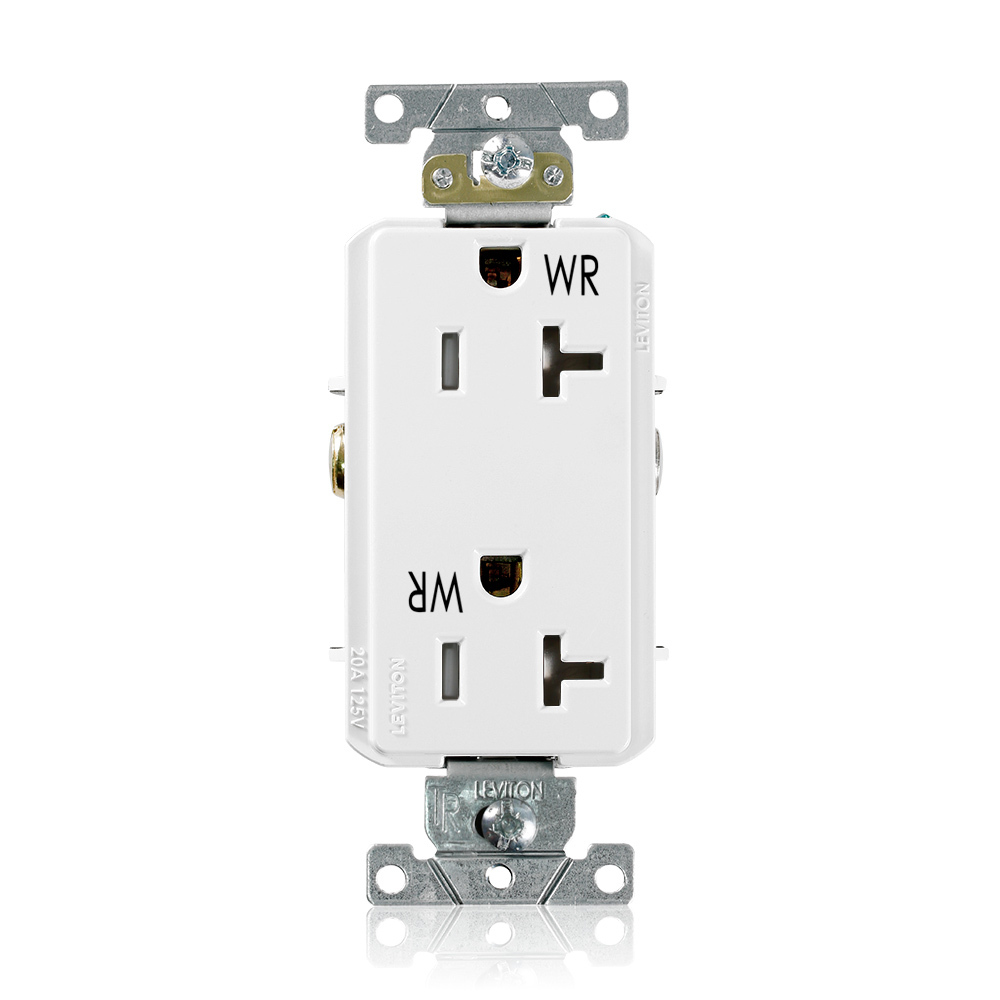 20 Amp, 125 Volt, NEMA 5-20R, 2P, 3W,Decora Plus DuplexReceptacle, Straight Blade, Fed Spec, Heavy Duty Industrial Specification Grade, Weather-Resistant, Tamper-Resistant, Self-Grounding, Back & Side Wired, Steel Strap  WHITE