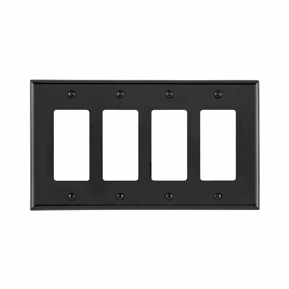 4-Gang Decora/GFCI Device Decora Wallplate/Faceplate, Midway Size, Thermoplastic Nylon, Device Mount, - Black