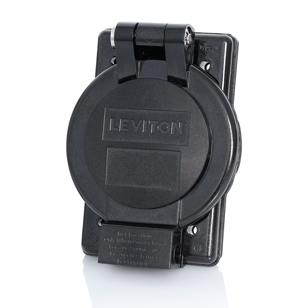 1-Gang Weatherproof Cover for Flanged Devices, 2.25 Inch Diameter, FS-FD Box Mount, Industrial Grade, IP64, NEMA 3R, Vertical Self Closing Lid - BLACK For Use With 3-, 4- or 5-Wire 20 Amp   , 30 Amp Locking Flanged Inlets or Outlets