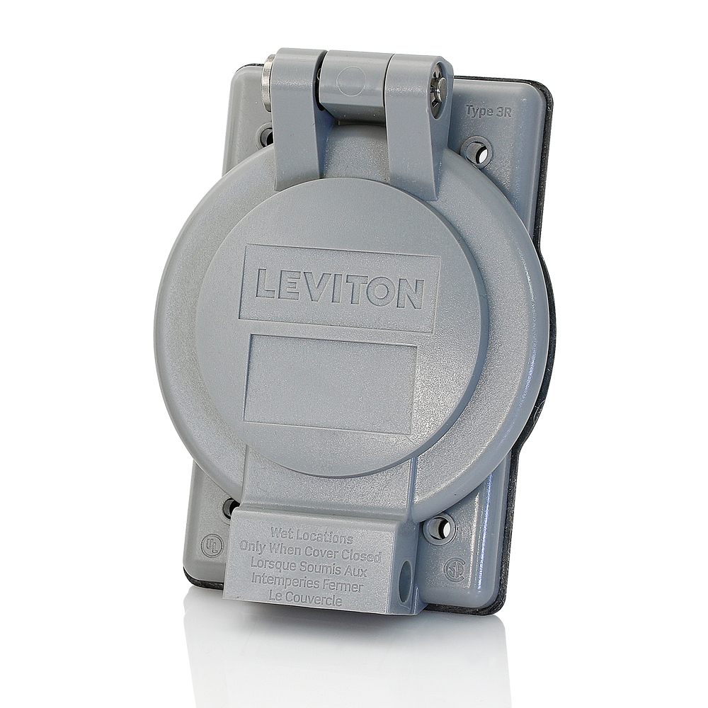 1-Gang Weatherproof Cover for Strap Mount Single Locking Receptacles, 1.60 Inch Diameter, FS-FD Box Mount, Industrial Grade, IP64, NEMA 3R, Vertical Self Closing Lid - GRAY For Use With 20 Amp   , 30 Amp Strap Mount Single Locking Receptacles