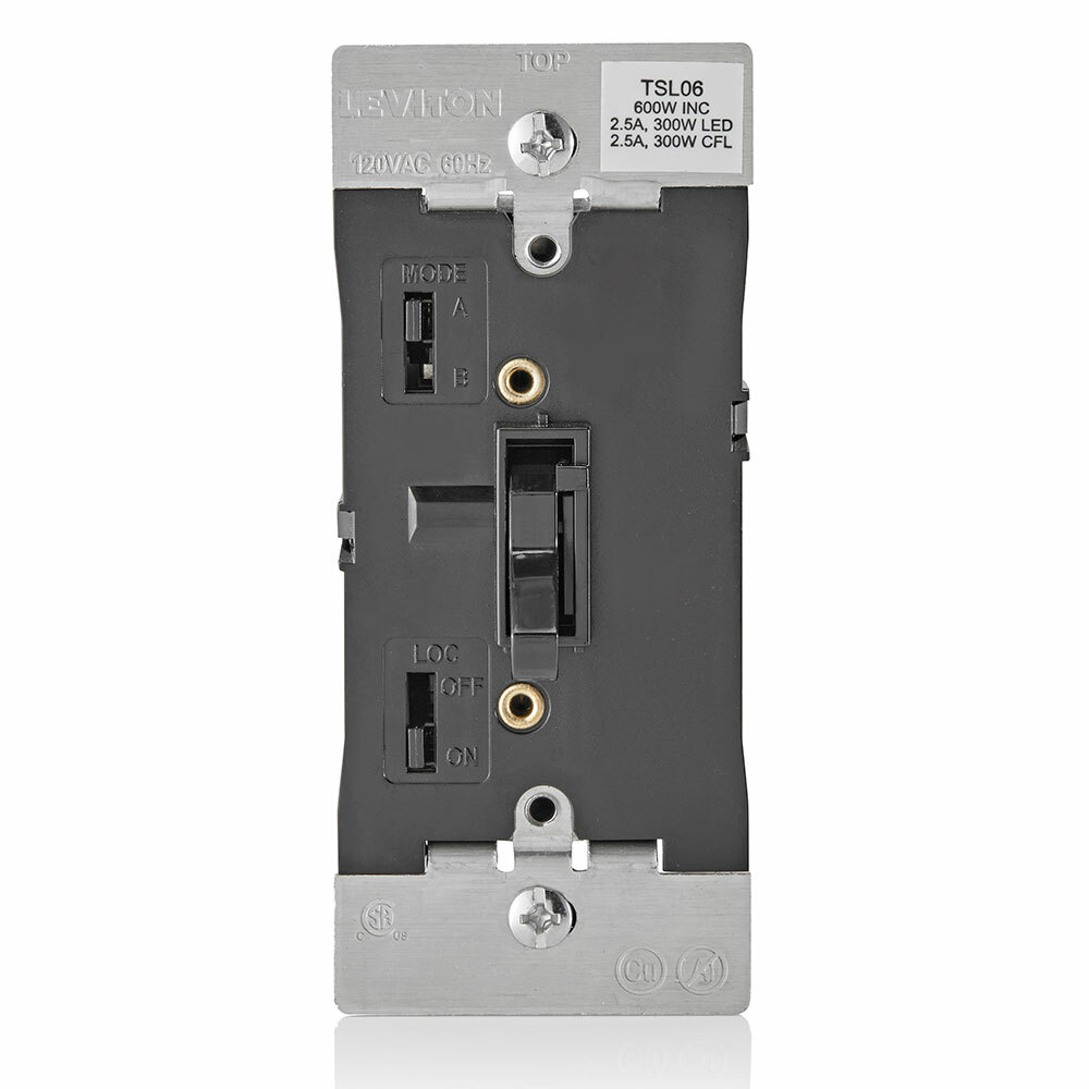 Universal Dimmable LED, CFL, Incandescent and Halogen Toggle-Slide Dimmer, 600W-120VAC Incandescent, 300W-120VAC 60Hz, Single Pole and 3-Way - Black