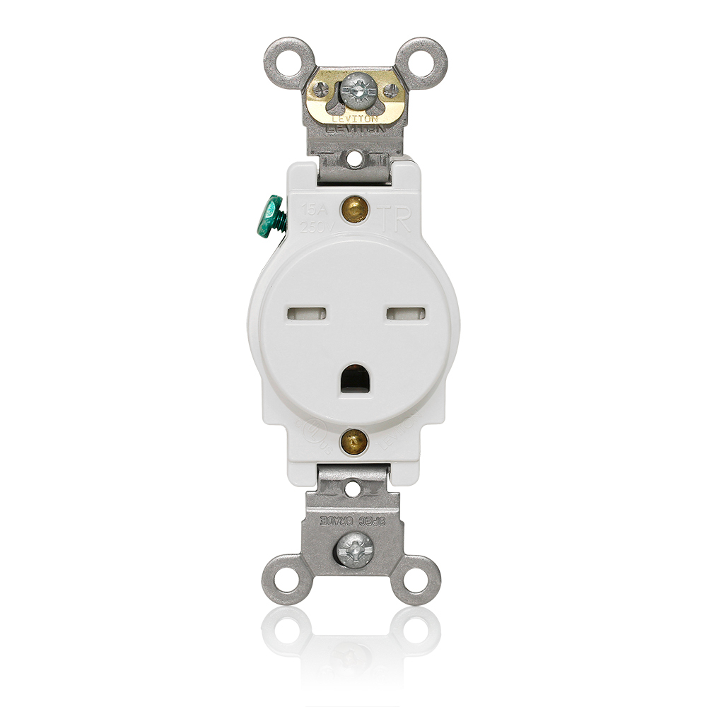 TAMPER RESISTANT SINGLE RECEPTACLE 2-POLE 3-WIRE,15A-250V,NEMA 6-15R, BACK AND SIDE WIRED, White