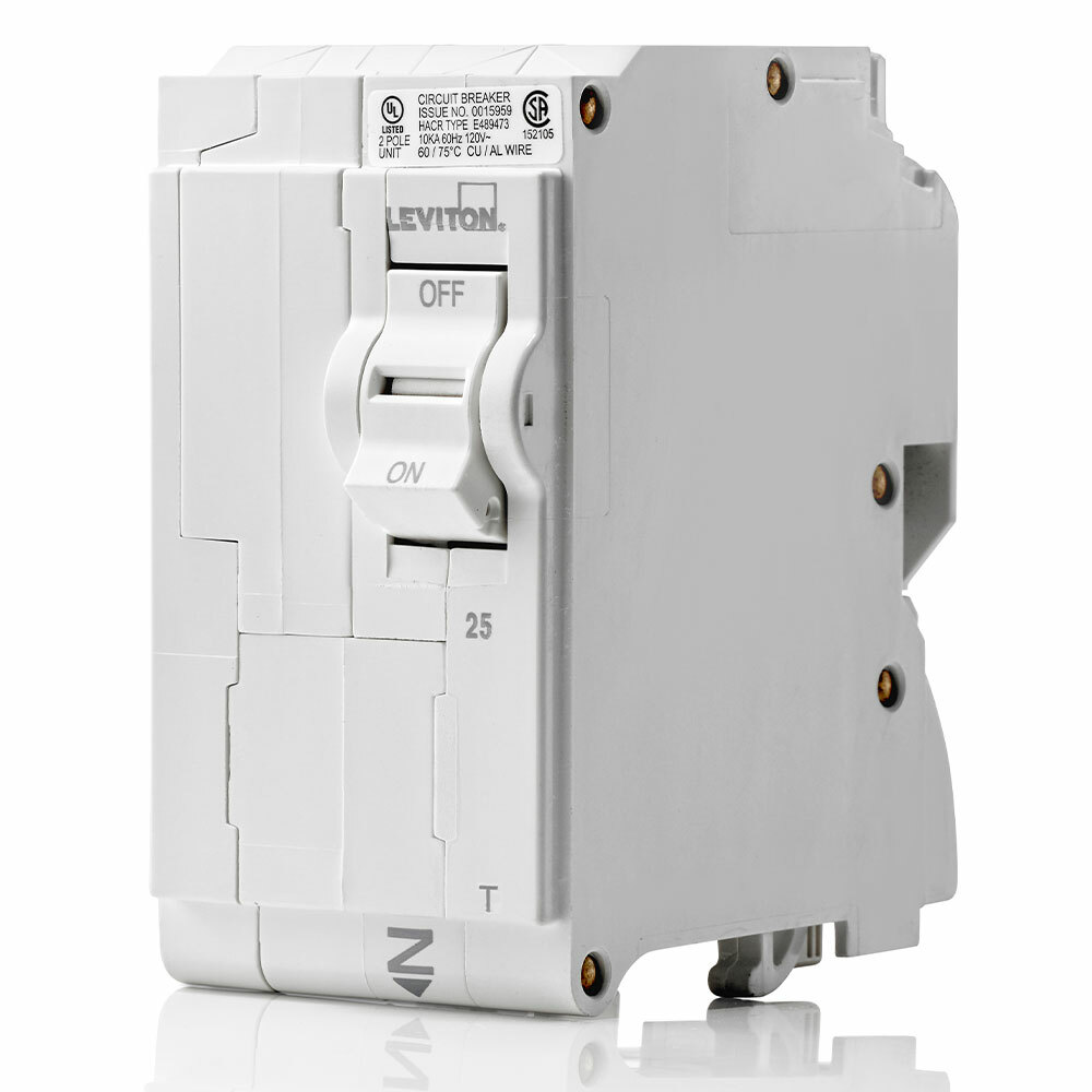 TM BRANCH CIRCUIT BREAKER STANDARD 2-POLE 25A 120/240V. 10KA INTERRUPT RATING. W/ INSTRUCTION SHEET