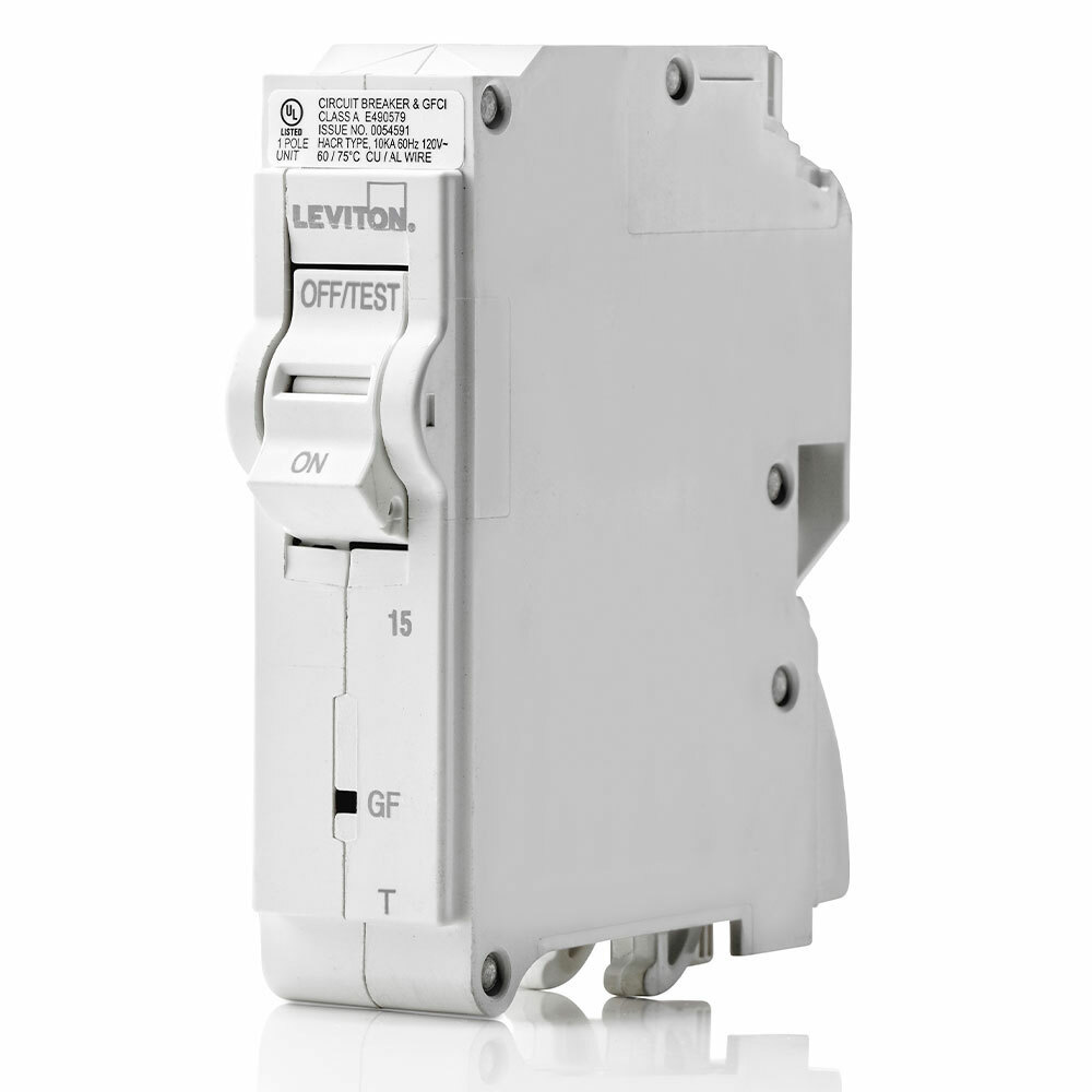 TM BRANCH CIRCUIT BREAKER GFCI 1-POLE 15A 120V. 10KA INTERRUPT RATING. W/ INSTRUCTION SHEET