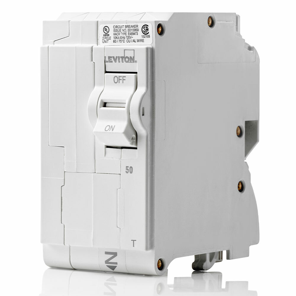 TM BRANCH CIRCUIT BREAKER STANDARD 2-POLE 50A 120/240V. 10KA INTERRUPT RATING. W/ INSTRUCTION SHEET