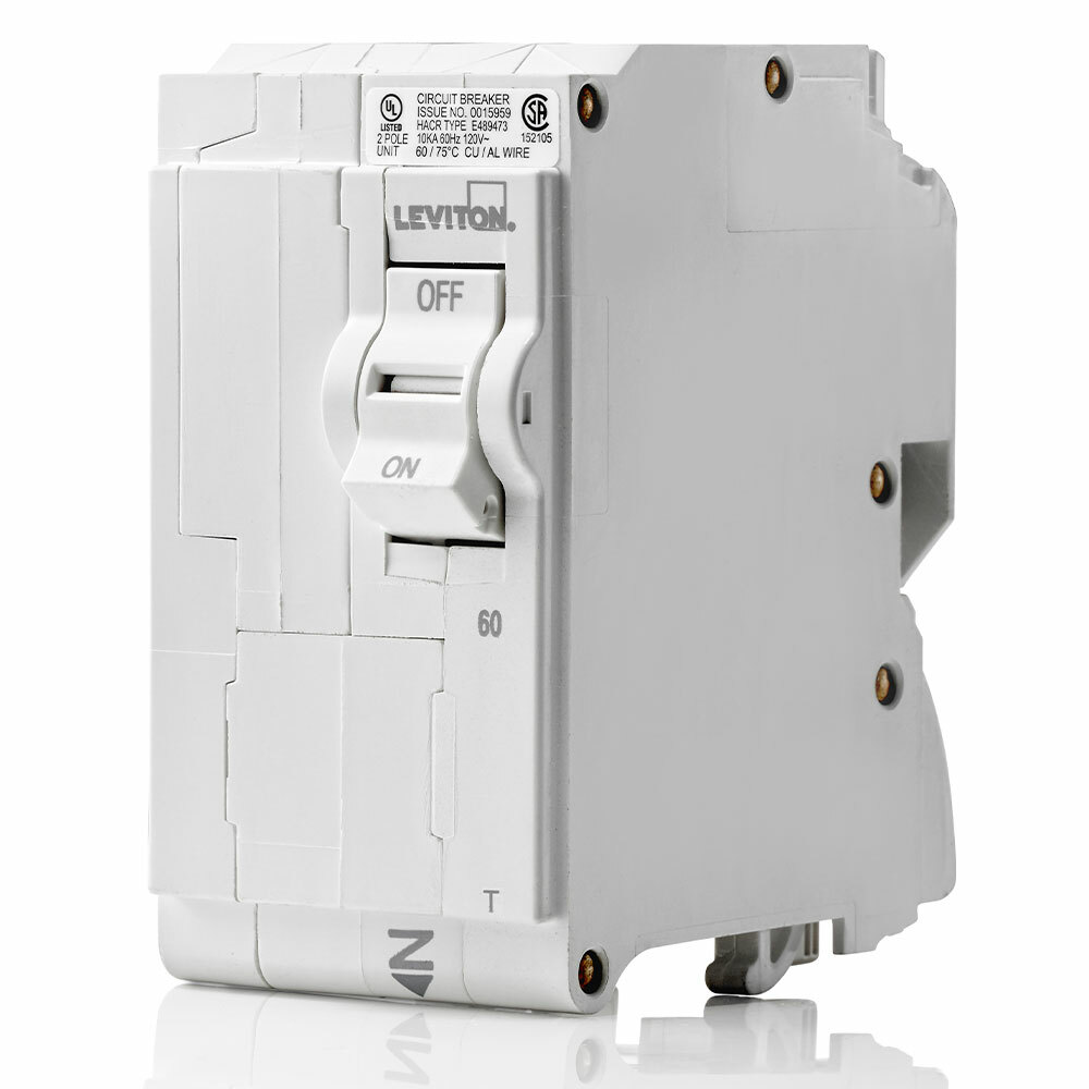 TM BRANCH CIRCUIT BREAKER STANDARD 2-POLE 60A 120/240V. 10KA INTERRUPT RATING. W/ INSTRUCTION SHEET.