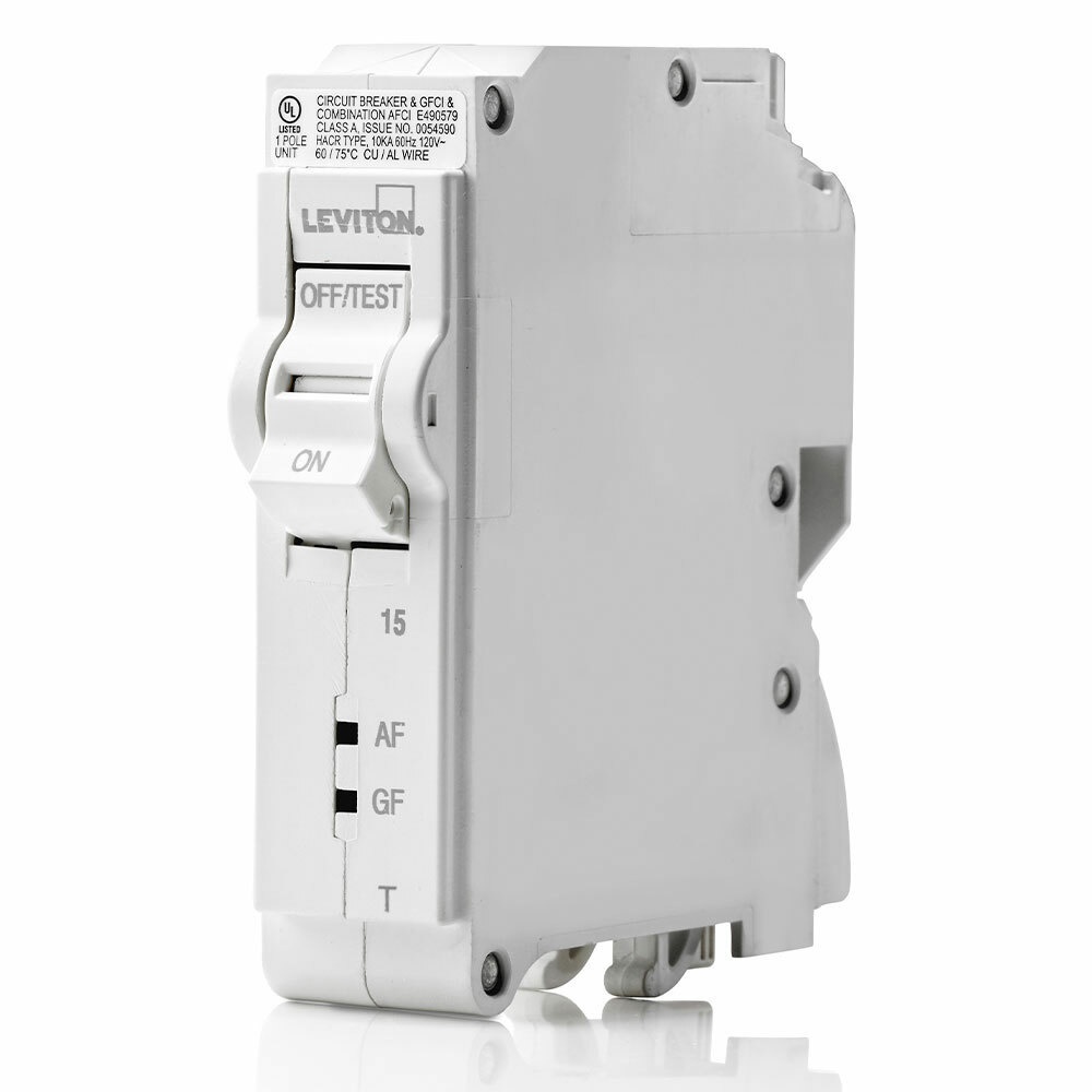 TM BRANCH CIRCUIT BREAKER AFCI/GFCI 1-POLE 15A 120V. 10KA INTERRUPT RATING. W/ INSTRUCTION SHEET