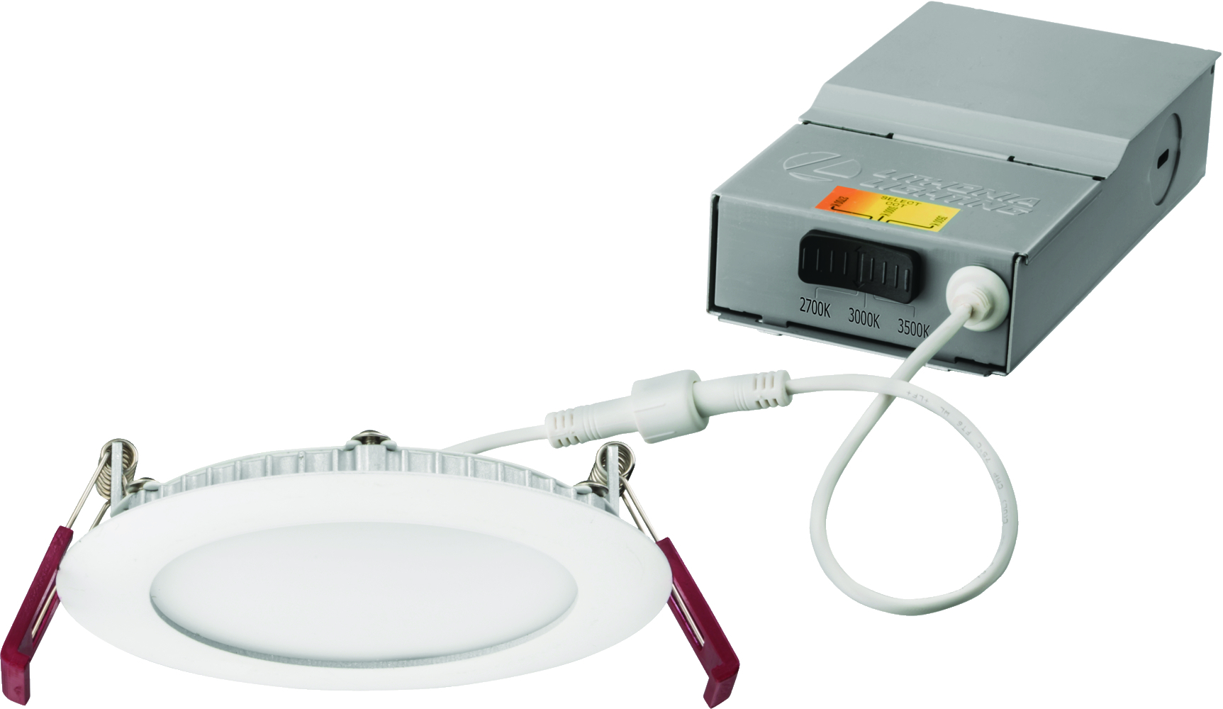 The 4-inch round Wafer LED Downlight with Switchable White provides high-quality light output and efficiency featuring a switch for easy color temperature adjustment from soft white to neutral white during installation - while eliminating the need for recessed housings. The innovative, slim design allows for easy retrofit, remodel or new construction installation from below the ceiling. The Wafer LED downlight is wet location listed  making it ideal for use in a breadth of outdoor residential, hospitality, commercial and multifamily applications.