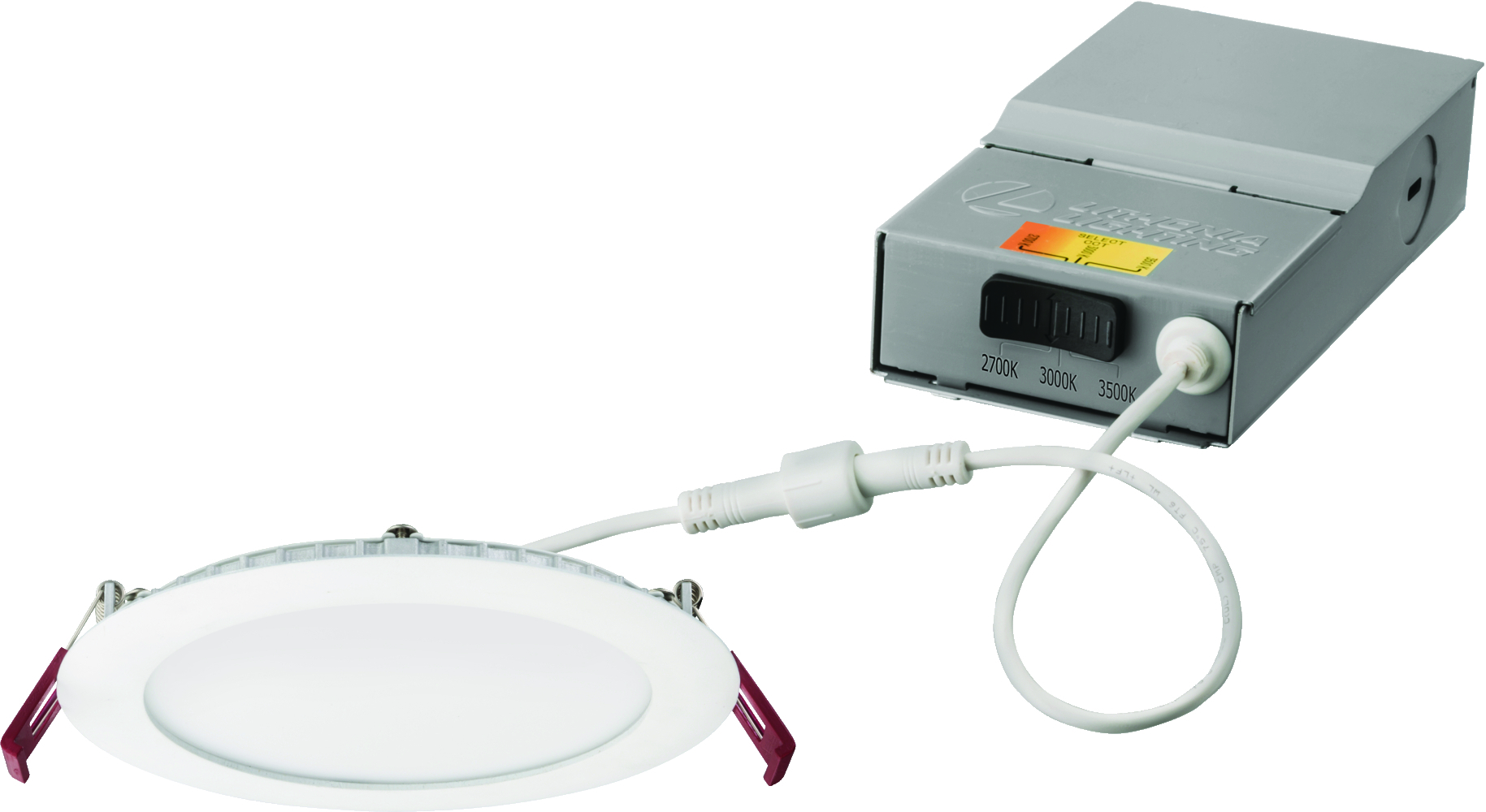 The 6-inch round Wafer LED Downlight with Switchable White provides high-quality light output and efficiency featuring a switch for easy color temperature adjustment from soft white to neutral white during installation - while eliminating the need for recessed housings. The innovative, slim design allows for easy retrofit, remodel or new construction installation from below the ceiling. The Wafer LED downlight is wet location listed  making it ideal for use in a breadth of outdoor residential, hospitality, commercial and multifamily applications.