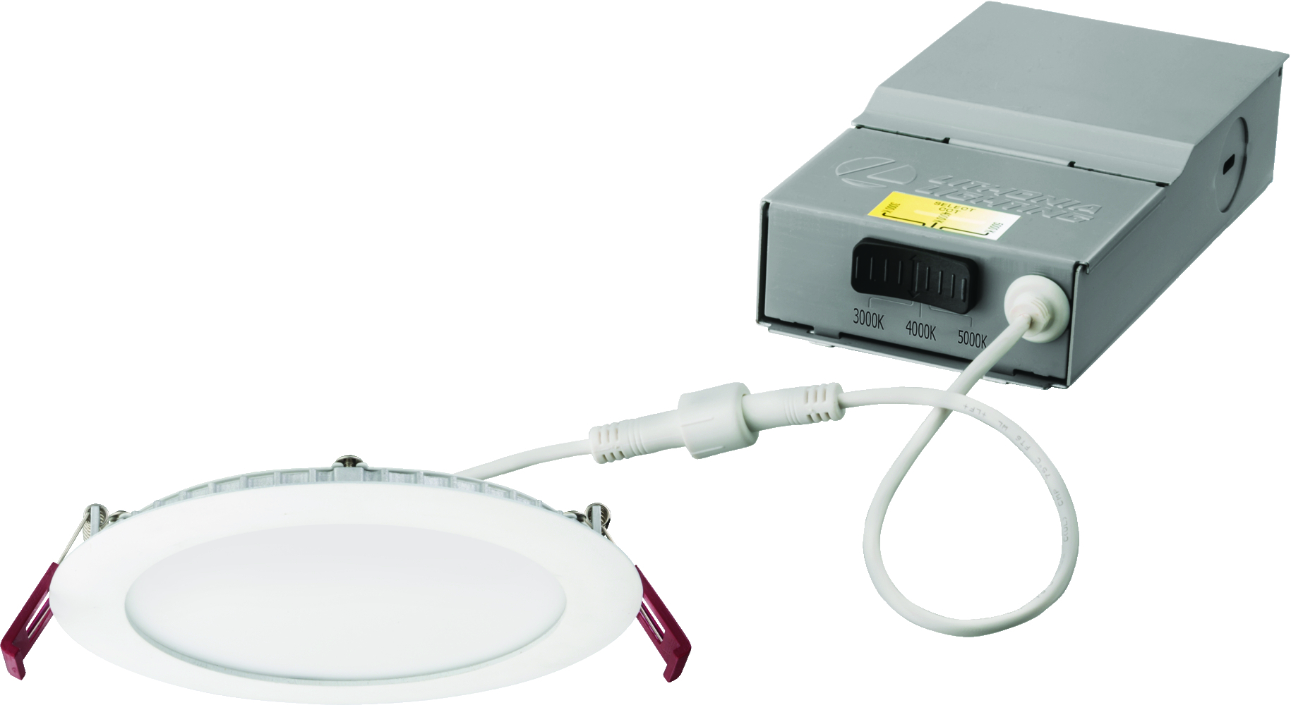 The 6-inch round Wafer LED Downlight with Switchable White provides high-quality light output and efficiency featuring a switch for easy color temperature adjustment from soft white to neutral white during installation - while eliminating the need for recessed housings. The innovative, slim design allows for easy retrofit, remodel or new construction installation from below the ceiling. The Wafer LED downlight is wet location listed  making it ideal for use in a breadth of outdoor residential, hospitality, commercial and multifamily applications.
