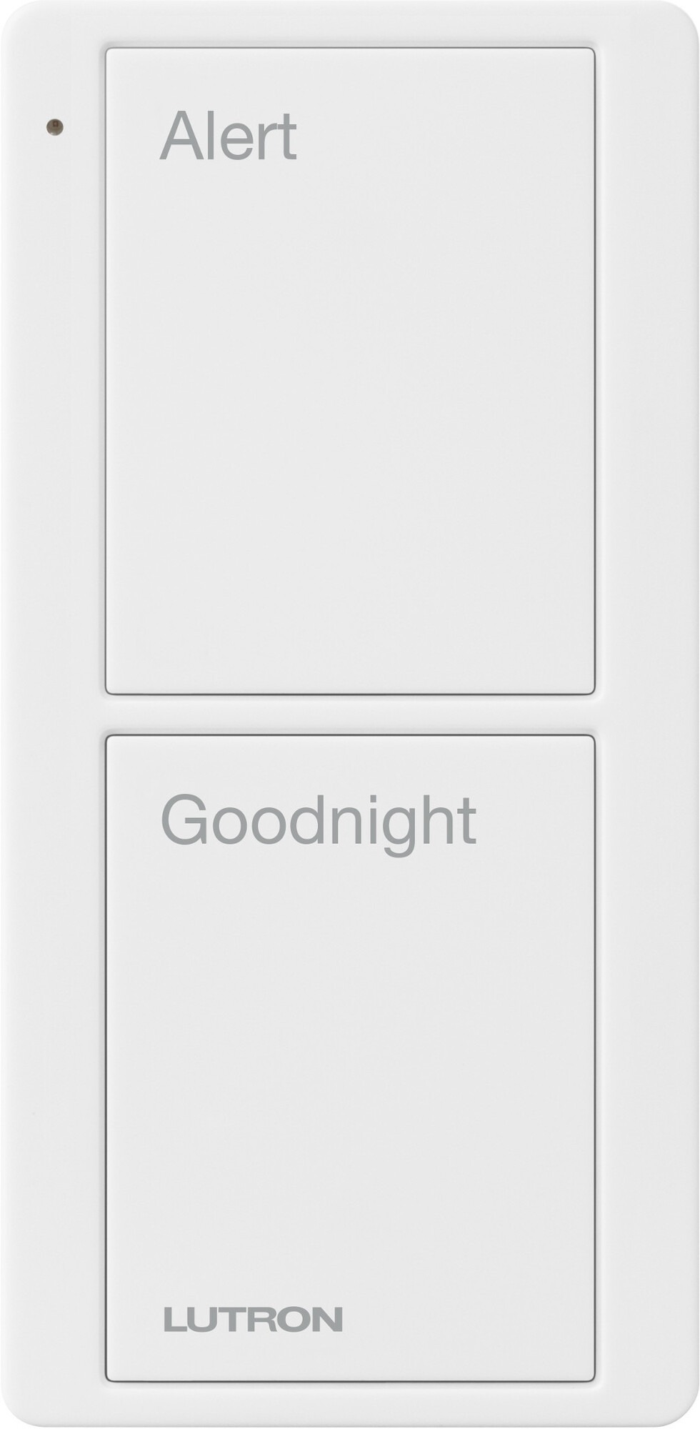 Lutron 2-Button Scene Pico Smart Remote, with Pre-engraved Text-"Alert/Goodnight" - White