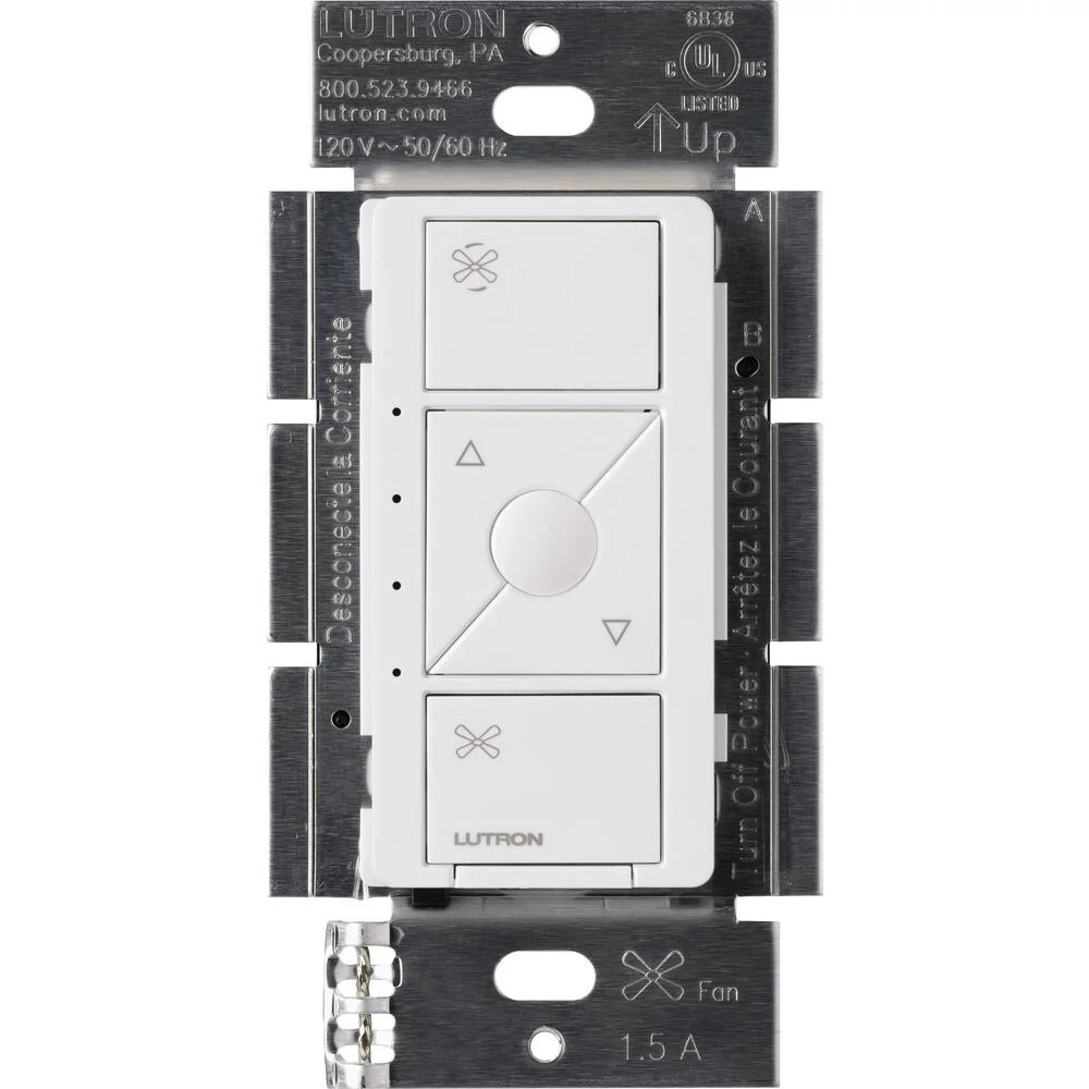 Lutron Caseta Wireless Smart Fan Speed Control Switch, 120V, 1.5A, Single-Pole, White