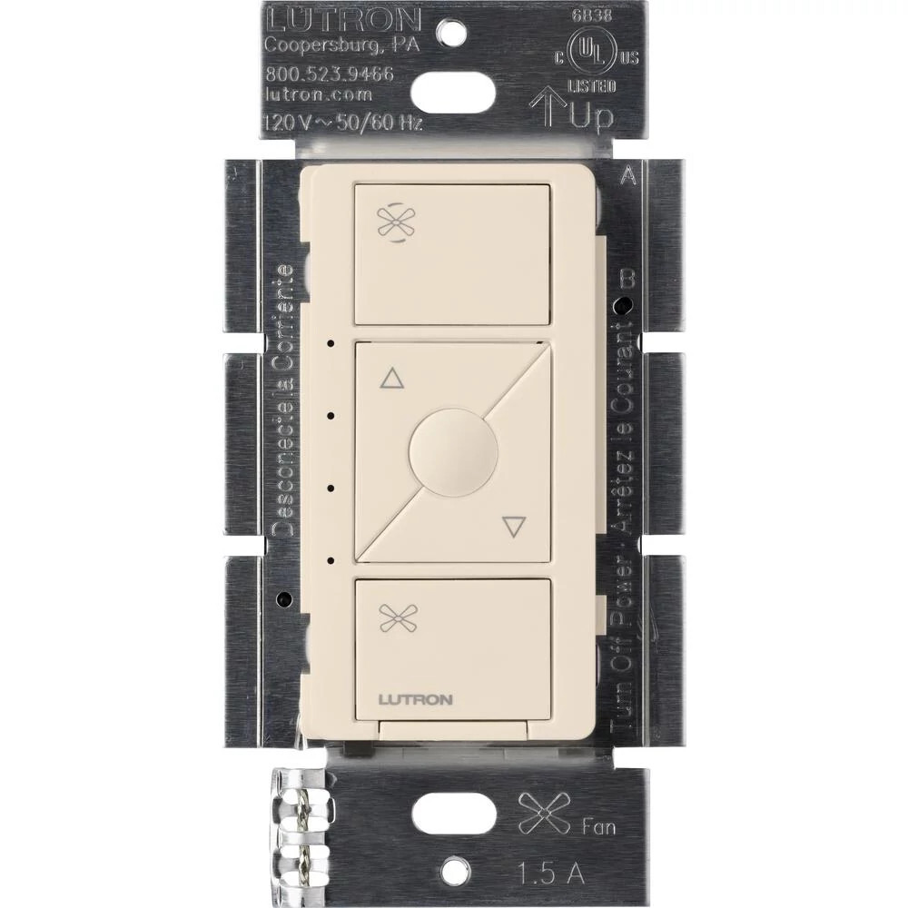 Lutron Caseta Wireless Smart Fan Speed Control Switch, 120V, 1.5A, Single-Pole, Light Almond