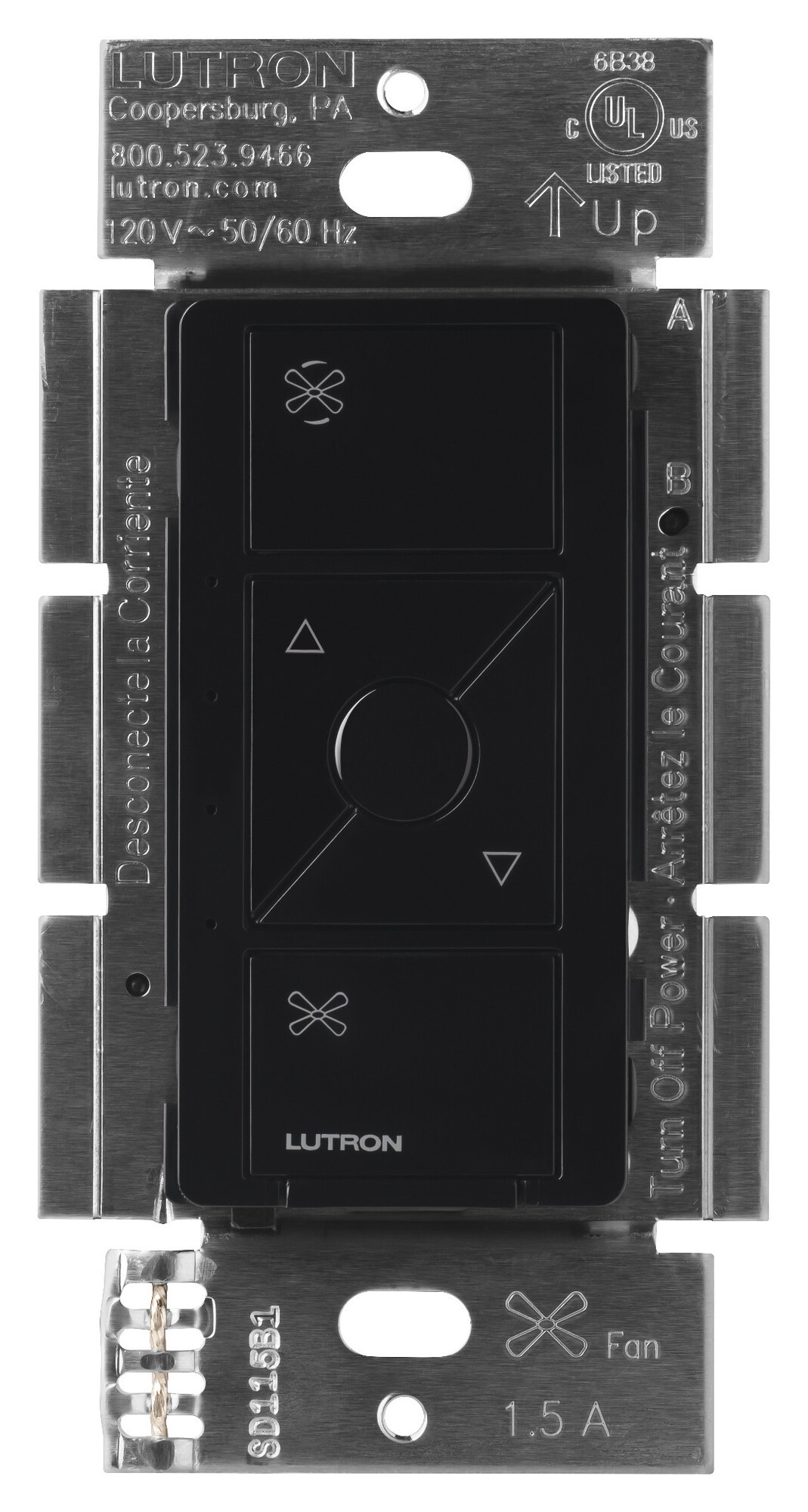Lutron Caseta Wireless Smart Fan Speed Control Switch, 120V, 1.5A, Single-Pole, Black