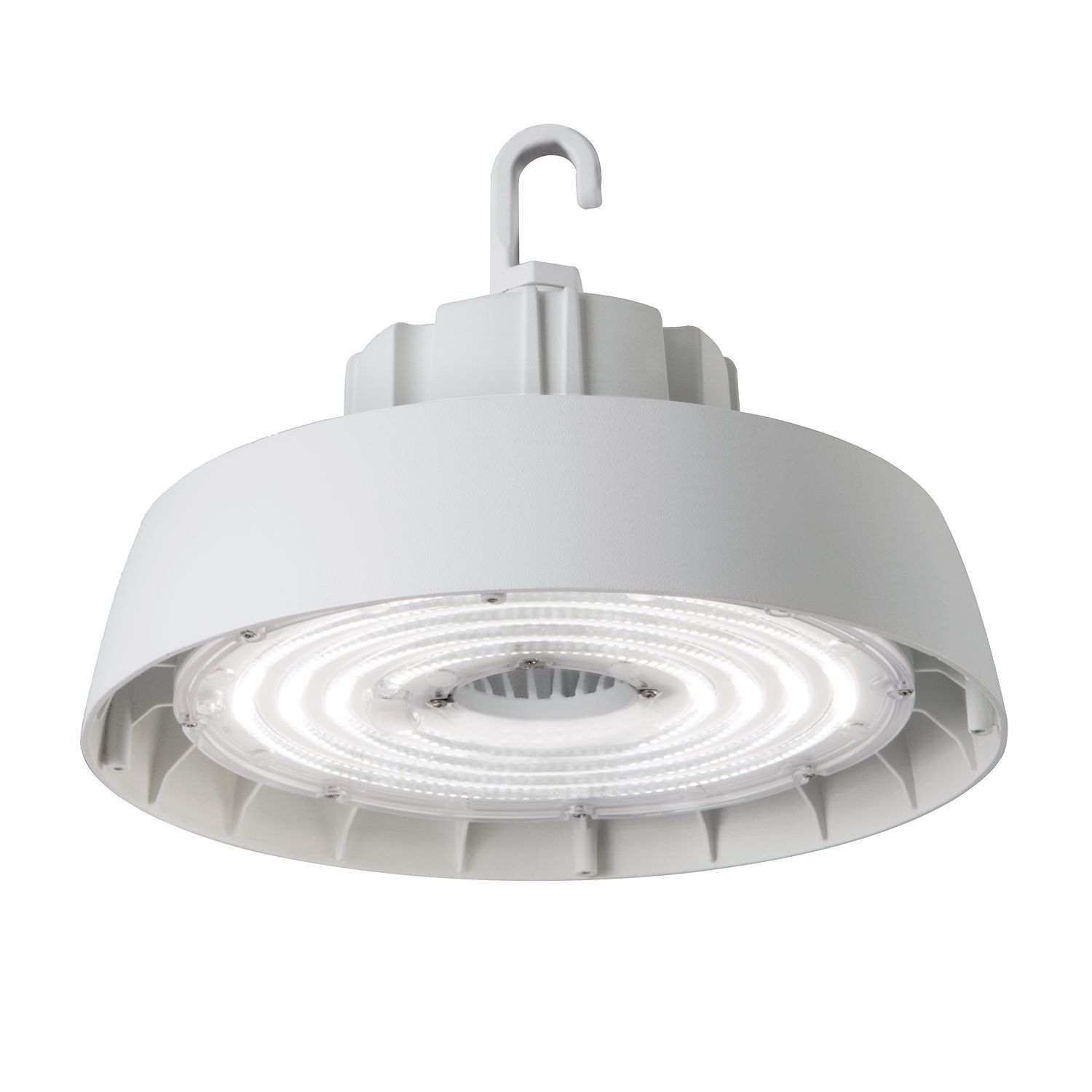 Metalux LED Round High Bay, 4000K, 120/277V, White, 24000 lumens, 0-10V Dimming, 6ft Cords, Hook and 1/2" threaded hub mounting