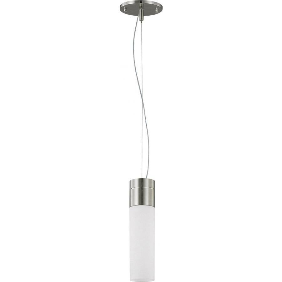Link 1 Light LED Tube Pendant White Glass Brushed Nickel