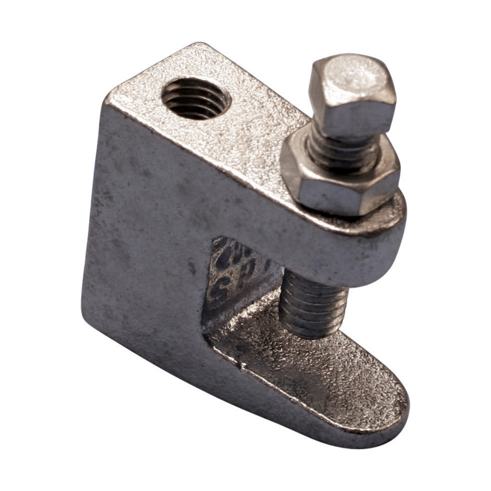 Universal Beam Clamp, Electrogalvanized, 3/8" Rod, 3/4" Max Flange