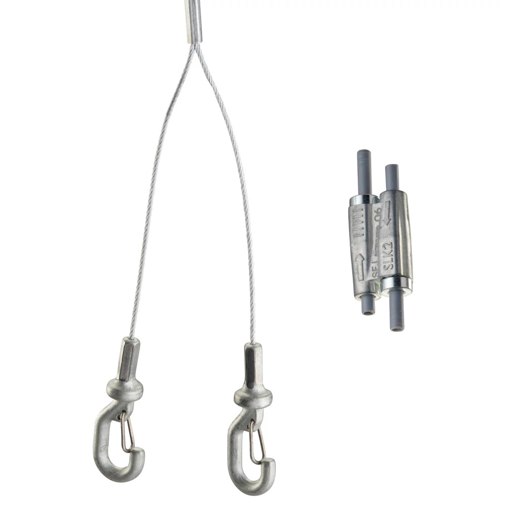 Tool-free 2mm Wire Rope Hanger Kit with Y-Hook End-Fitting - 6.6' Long - 100LB