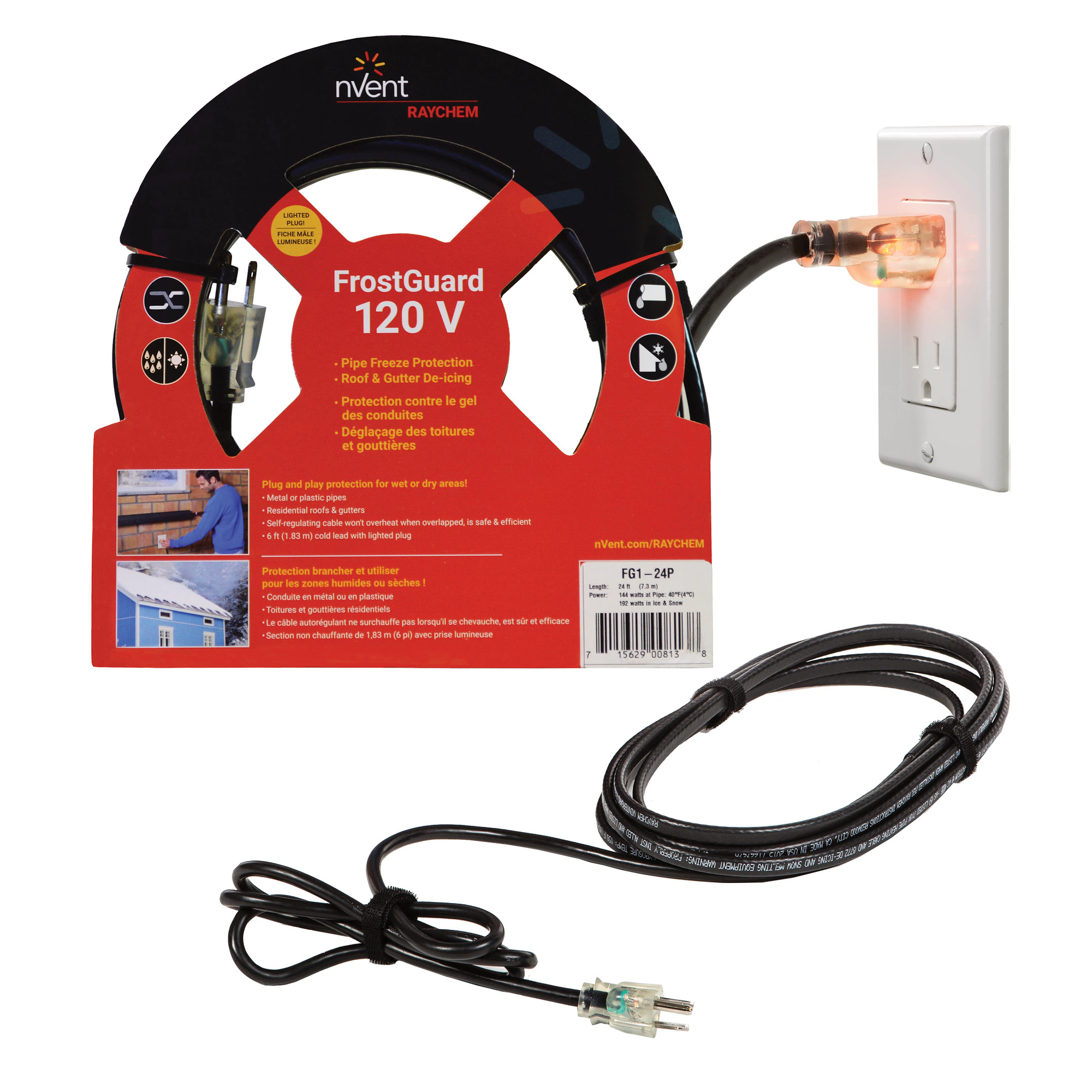 FrostGuard preassembled Self-Regulating Heating Cable, 120 V, 24 ft