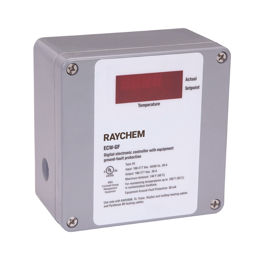Electronic thermostat 32F to 200F, 30A, 100-277 V, 30-mA GFPD, wall mounted