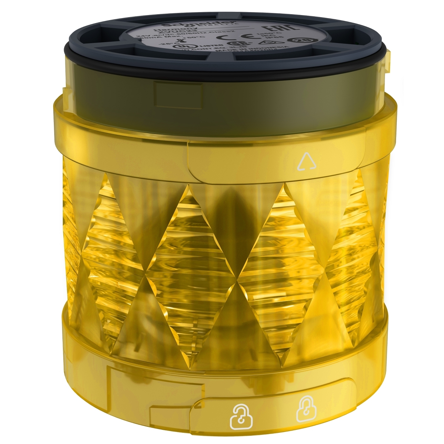 Modular tower light, Harmony XVU, illuminated LED units, yellow, 60mm, steady, IP65, 24V AC DC
