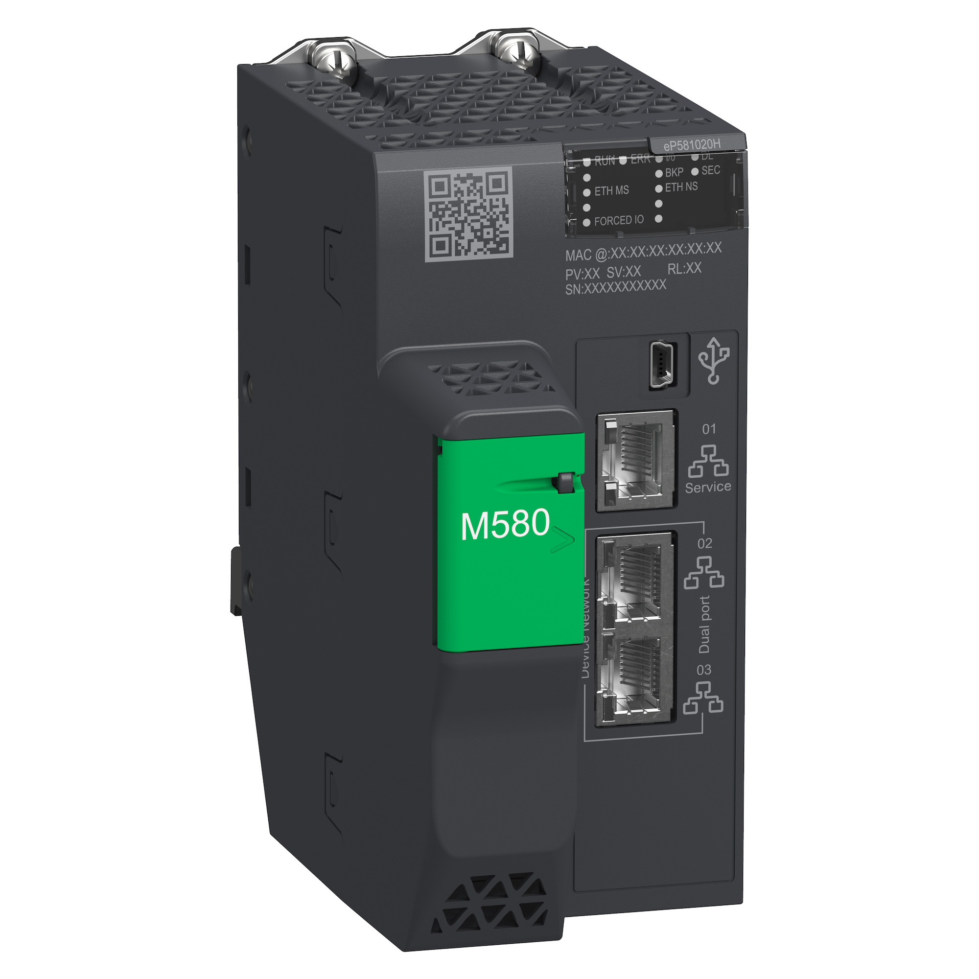 standalone processor, Modicon M580, 4MB, 61 Ethernet devices, 4 local IO racks of 1024 digital, 256 analog, severe environment