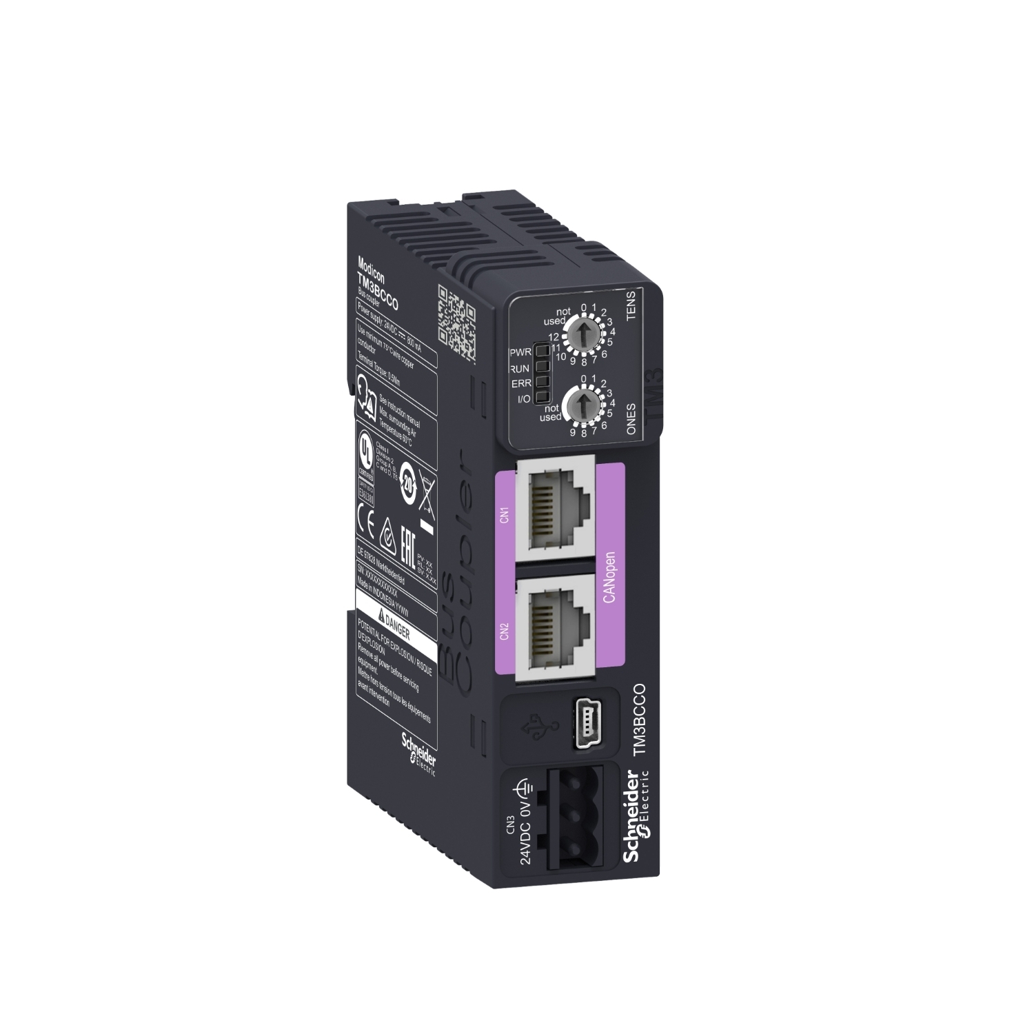bus coupler module, Modicon TM3, distributed IO, optimized, CANopen interface, IP20