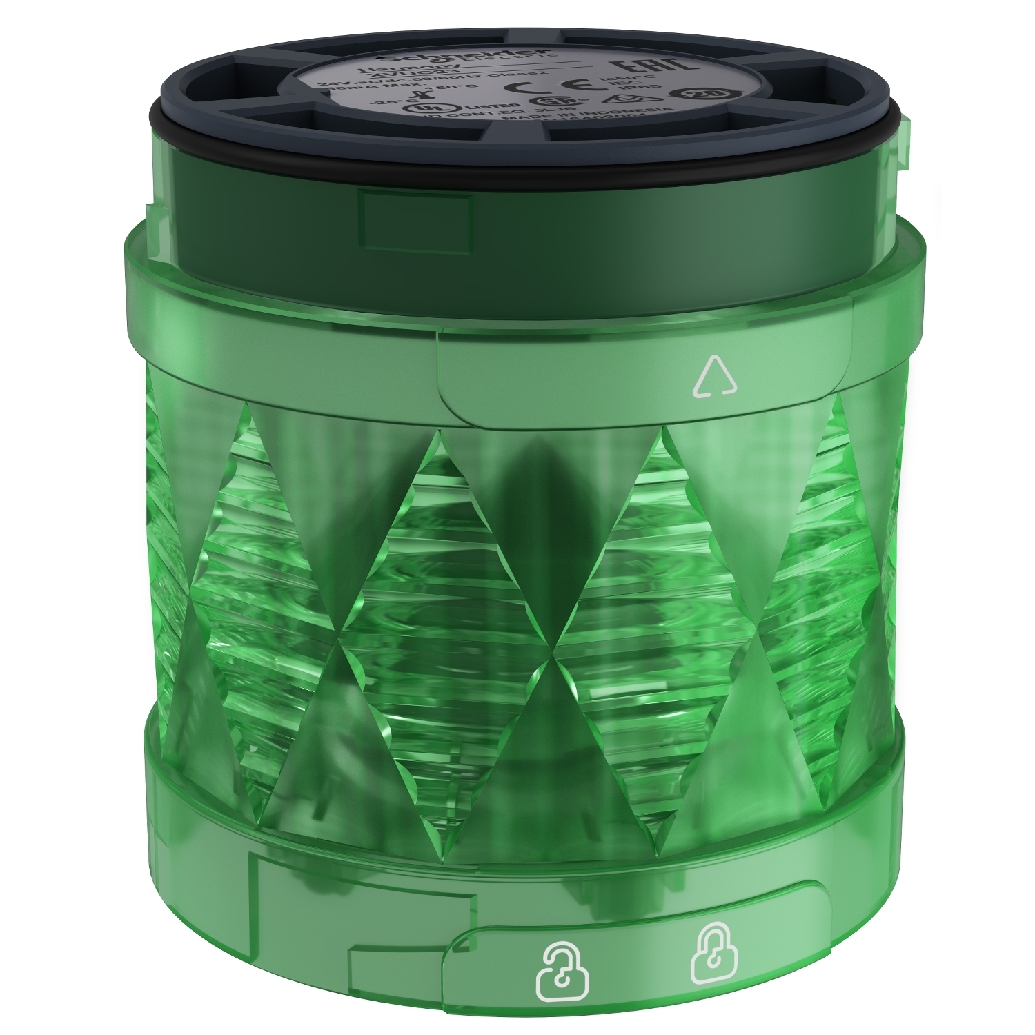 Modular tower light, Harmony XVU, illuminated LED units, green, 60mm, blinking, IP65, 24V AC DC