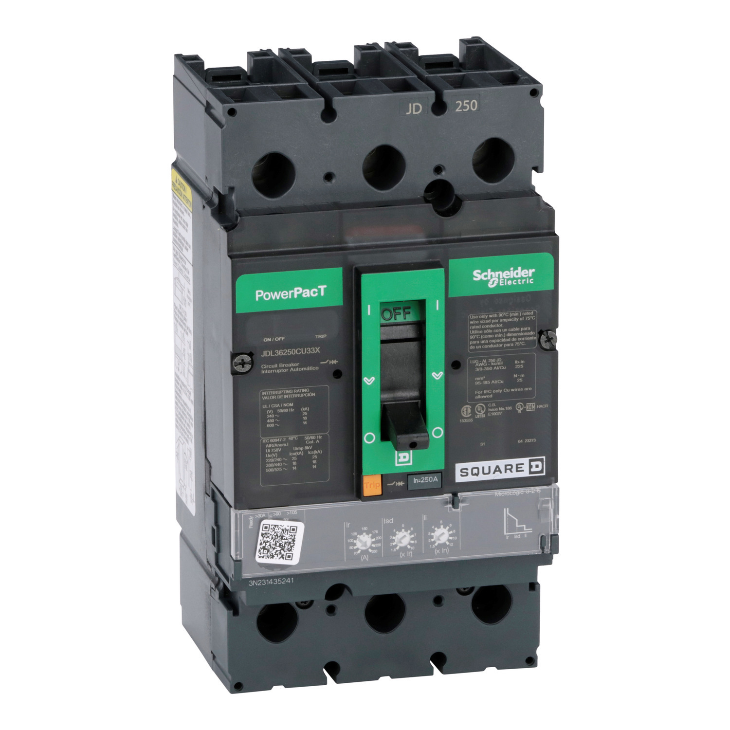 JDL36250CU33X Molded Case Circuit Breaker, 250 Amp, 3 Pole, 600V
