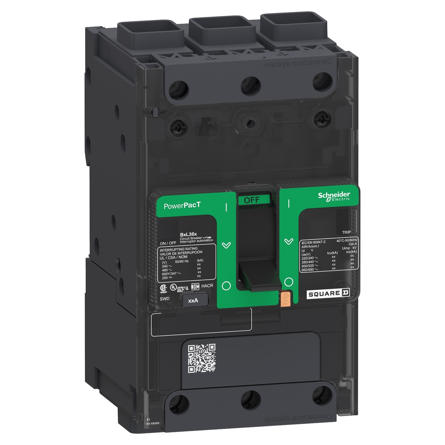 Circuit breaker, PowerPacT B, 70A, 3 pole, 600Y/347VAC, 25kA, terminal nut, thermal magnetic, 80%