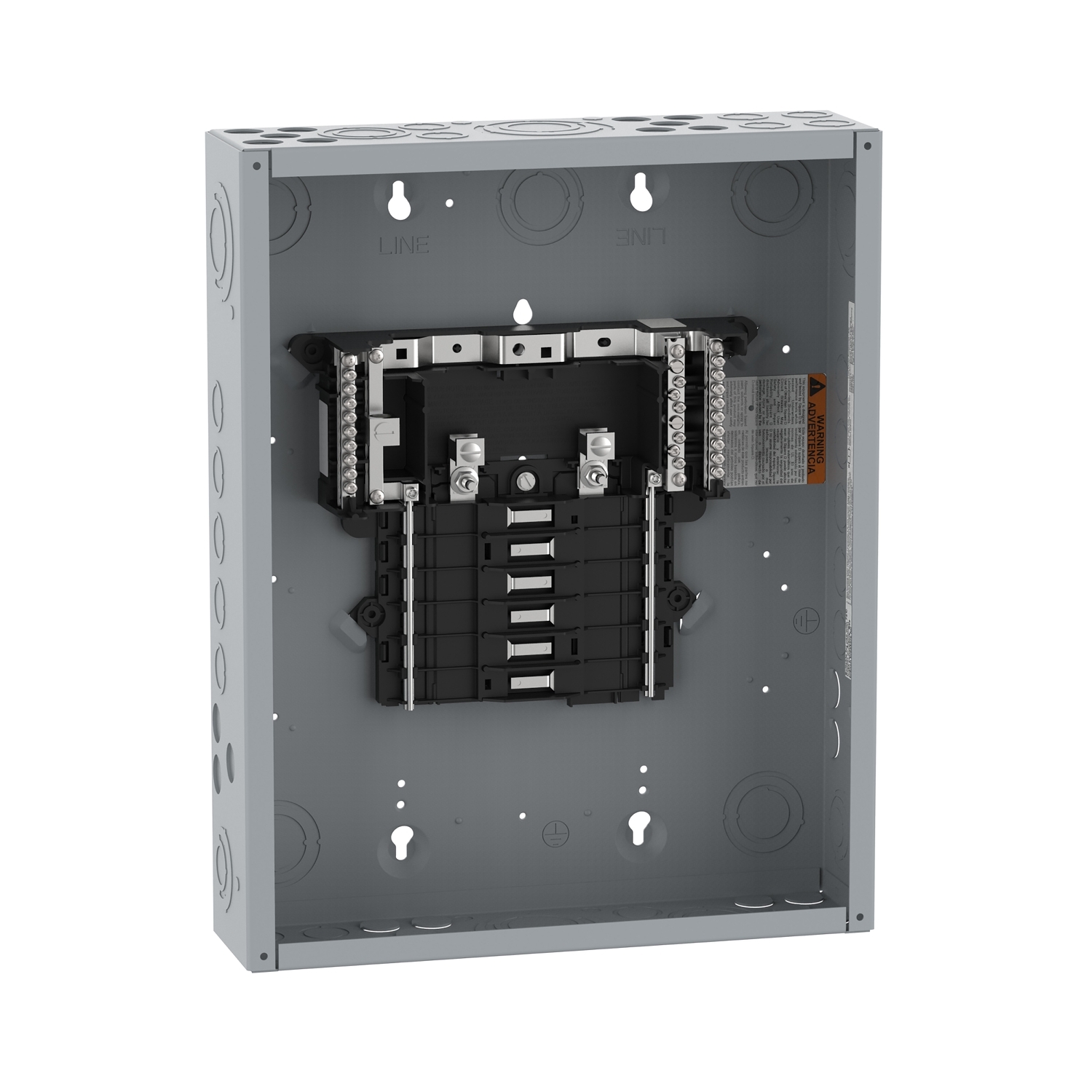 Load center, QO, 1 phase, 12 spaces, 12 circuits, 125A convertible main lugs, PoN, NEMA1, gnd bar, UL
