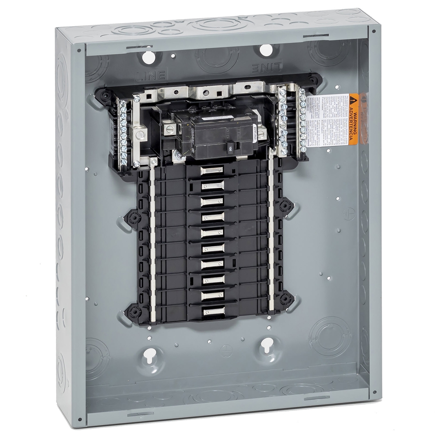 Load center, QO, 1 phase, 20 spaces, 24 circuits, 100A convertible main breaker, PoN, NEMA1