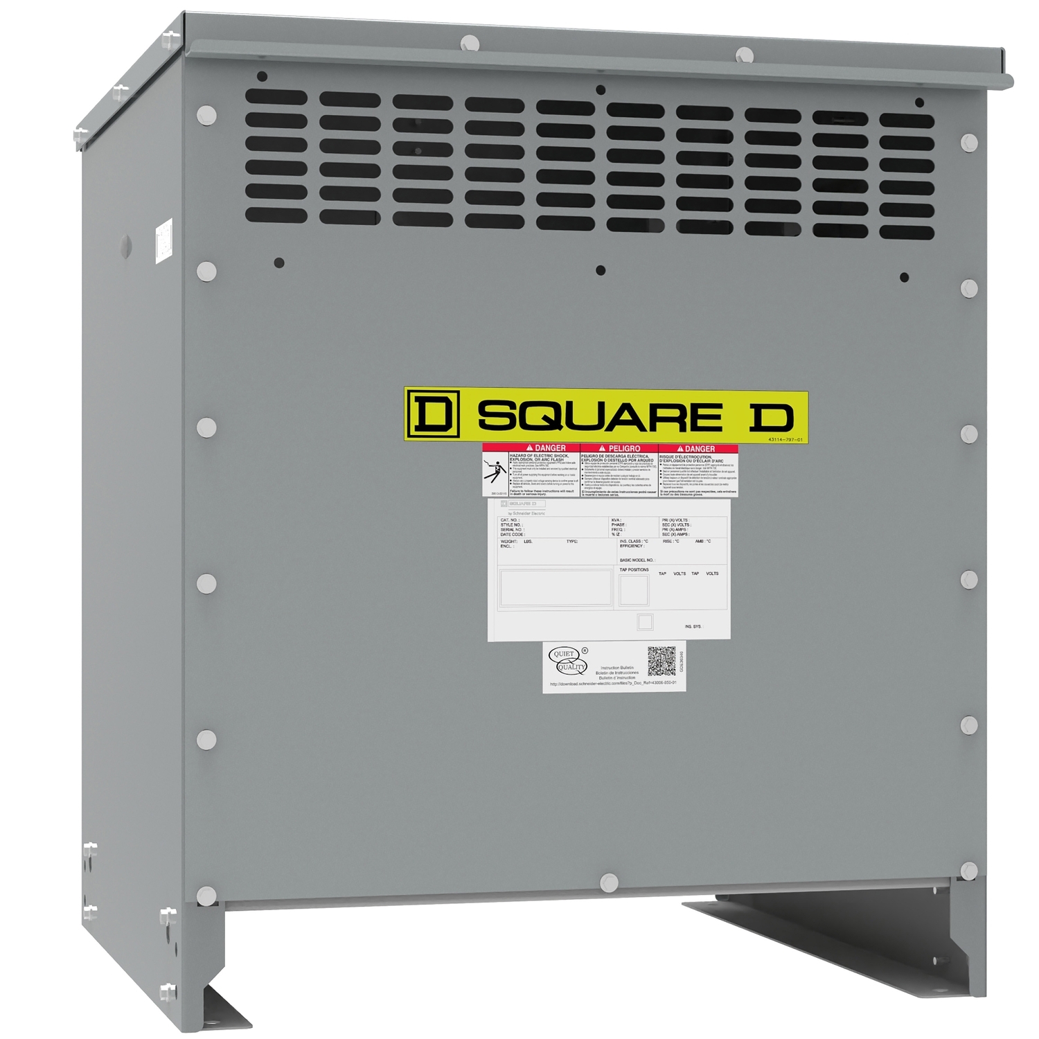 Transformer, dry type, DOE 2016, 45kVA, 3 phase, 240V delta primary, 208Y/120V secondary, 19M, 150C rise