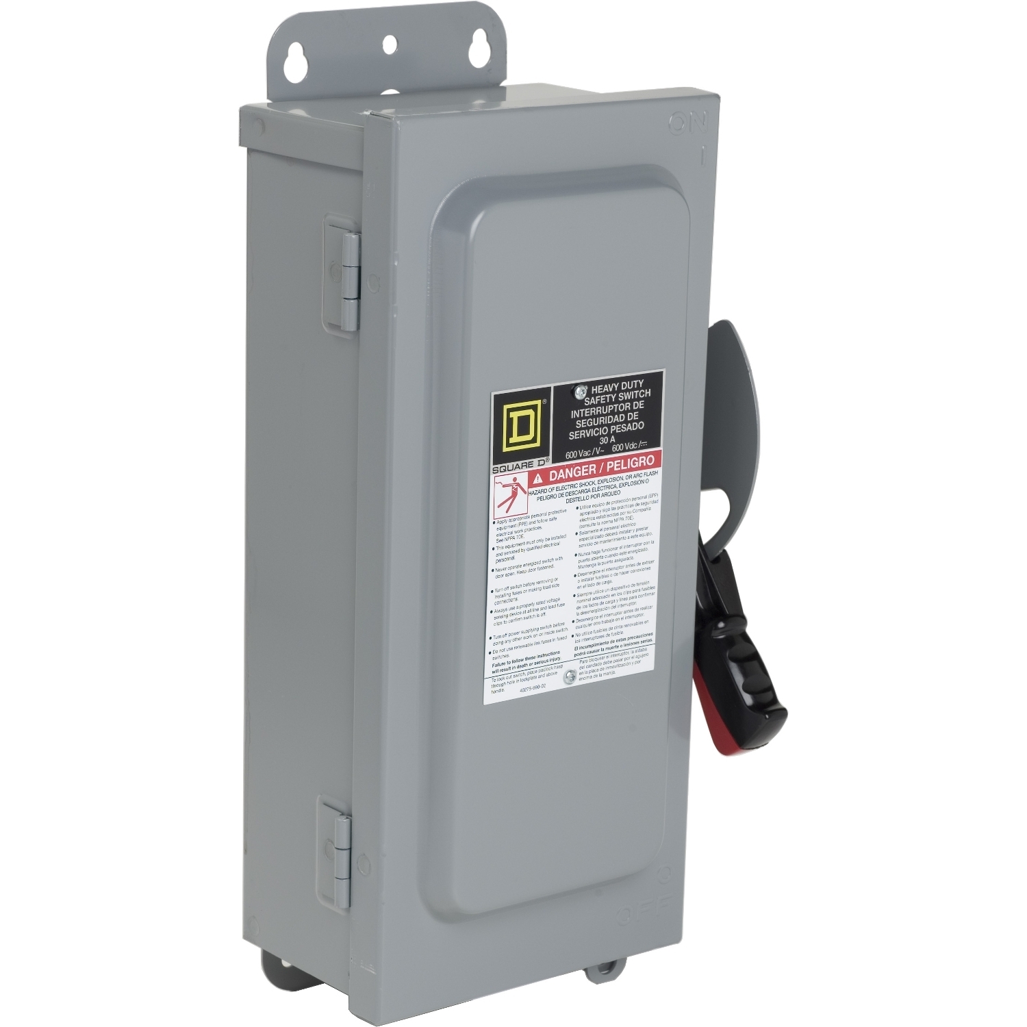 Safety switch, heavy duty, non fusible, 30A, 600VAC/VDC, 3 poles, 30HP, NEMA 12