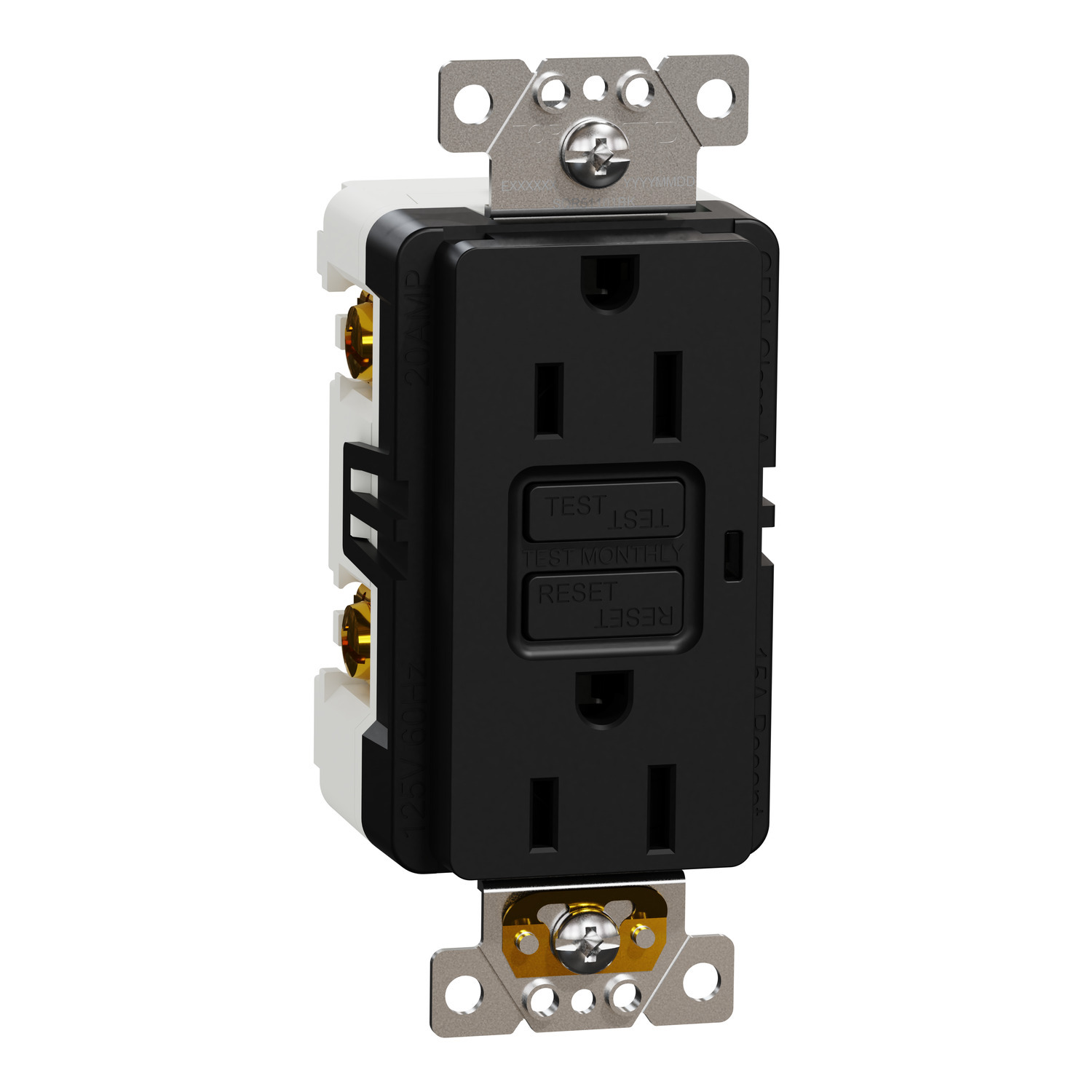 Socket-outlet, X Series, 15A, decorator, GFCI, tamper resistant, residential, black, matte finish