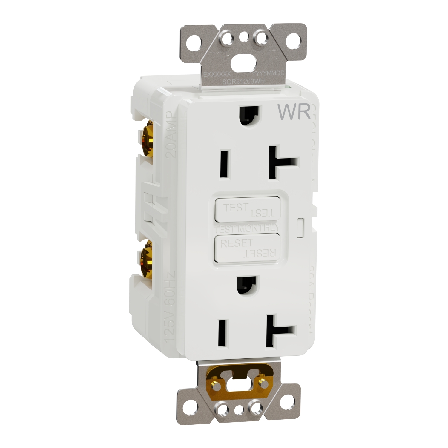 Socket-outlet, X Series, 20A, decorator, GFCI, tamper resistant, weatherproof, commercial, white, matte finish