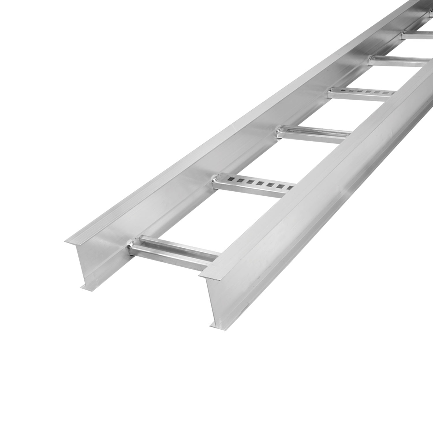 Series 1 aluminum straight section H-beam cable tray 4 inches side rail height 12 inches width ladder 9 inches rung spacing 144 inches length