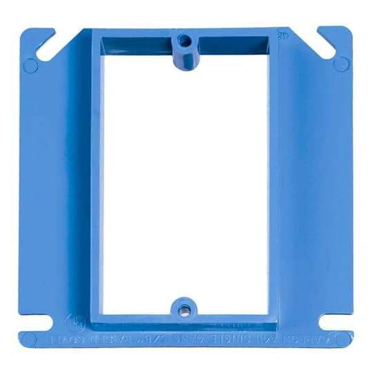 One-Gang Box Cover, Volume 6.6 Cubic Inches, 4 Inches Square, Raised 1 Inch, Color Blue, Material Non-Metallic