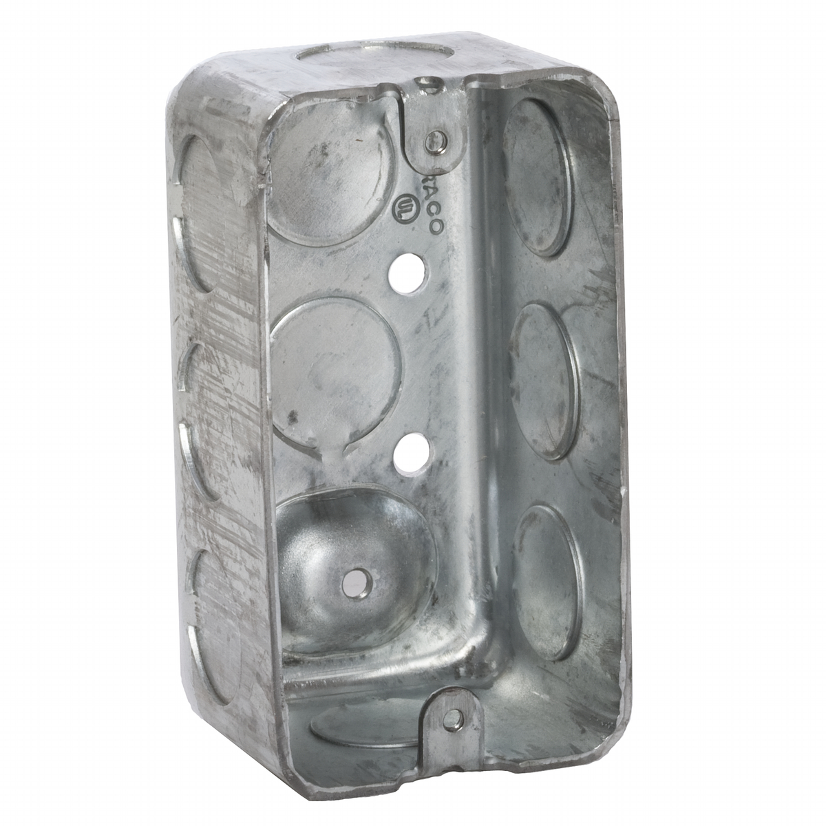 4 In. x 2 In. Handy Box, 1-7/8 In. Deep - Drawn with Conduit KO's,RaisedGround 1/2 KO