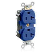 20-Amp, 125-Volt, Narrow Body Duplex Receptacle, Straight Blade, Fed Spec Commercial Grade, Lev-Lok, Self Grounding, Blue