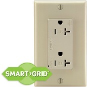 20 Amp, 125 Volt, Tamper Resistant, Decora Plus Duplex Surge Suppressor Receptacle, Straight Blade, Commercial, Self Grounding, Ivory