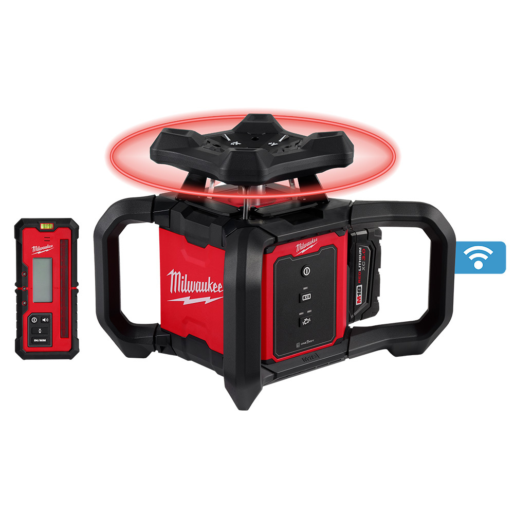 M18 Red Exterior Rotary Laser Level Kit w/ Receiver, Tripod, & Grade Rod