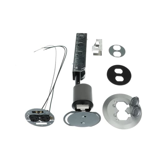 Poke-Through Flush Base Unit, 3 Inch Drill Size, 16 Inch Length, 1/2 Inch and 3/4 Inch Knockouts, Galvanized Steel, with Aluminum Cover with 5-3/4 Inch Diameter