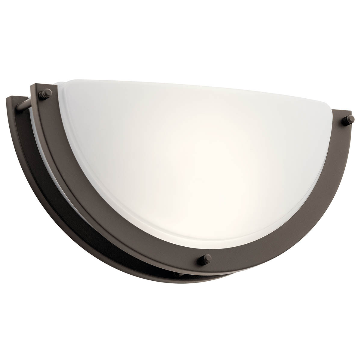 This LED wall sconce features contour lines and a bowed profile with enclosed top. Featuring a decorative Olde Bronze finish, this fixture will accent the style of any space.