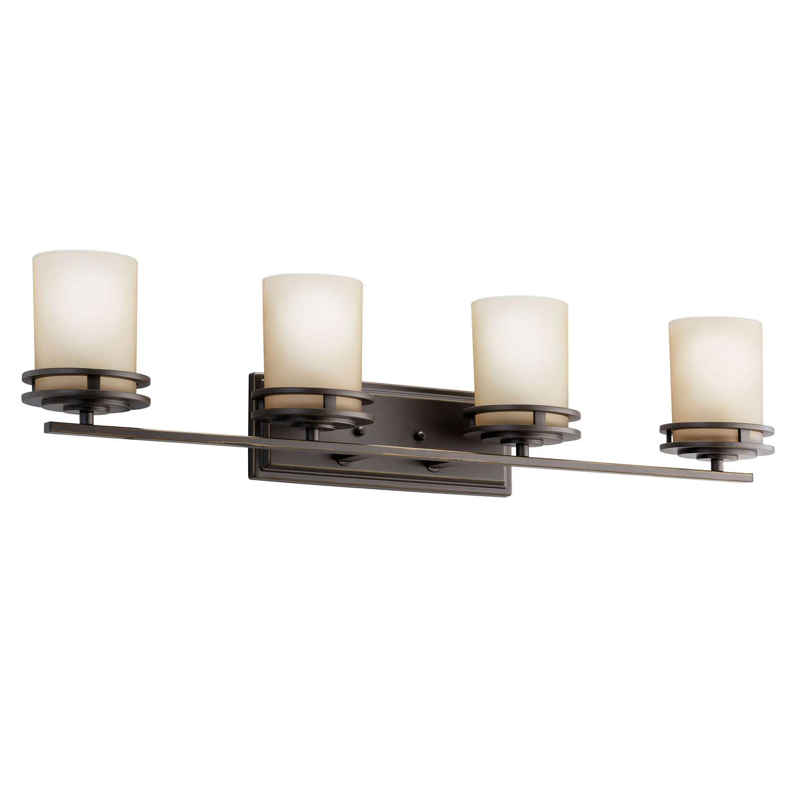 The Hendrik(TM) 33.75in; 4 light vanity light features a classic look with its Olde Bronze finish and light umber etched glass. Inspired by Hendrik Berlage, the Hendrik vanity light works perfect in a bathroom or powder room that has a traditional and modern look.