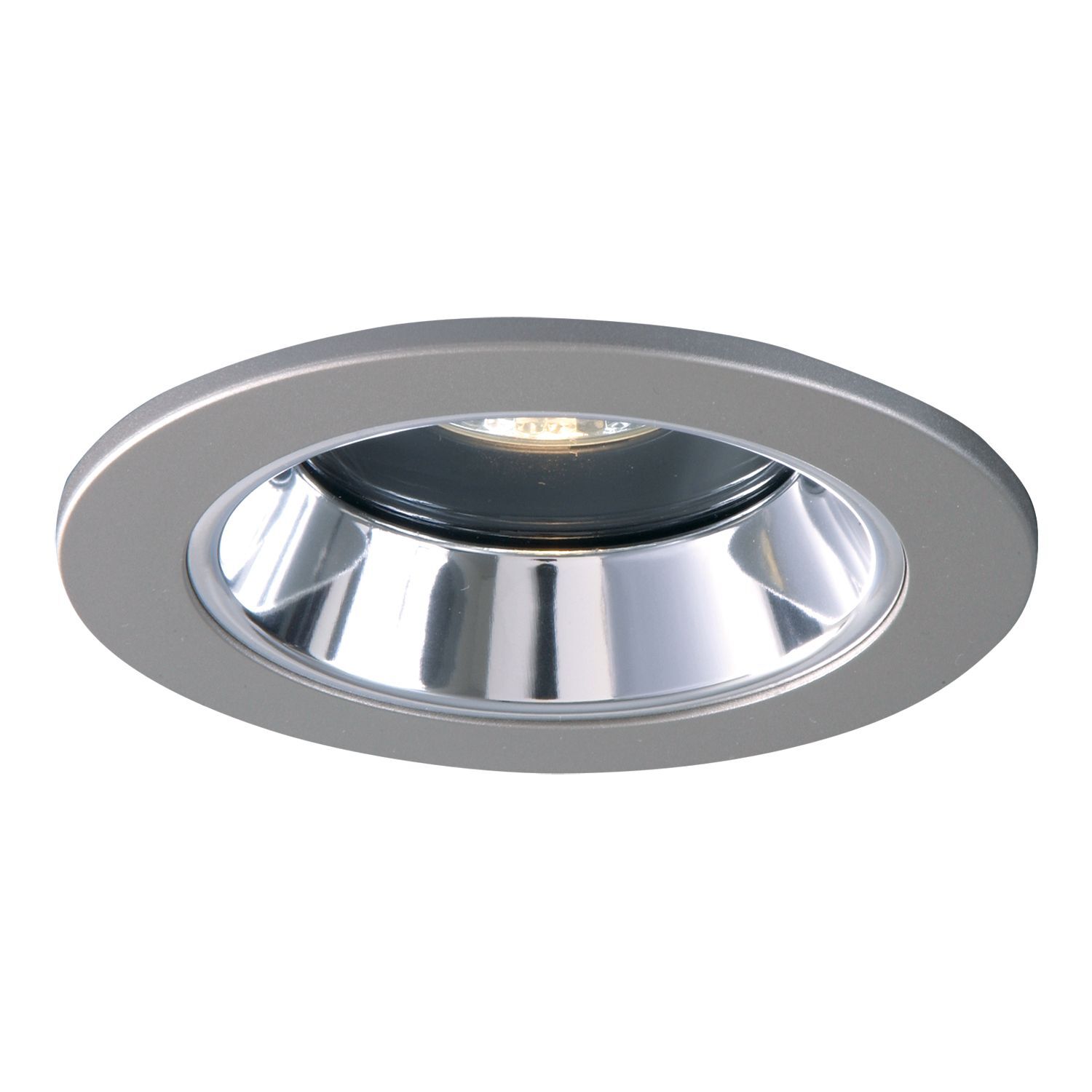4" Trim Lensed Showerlight Satin Nickel Trim, Clear Specular Splay Reflector, MR16