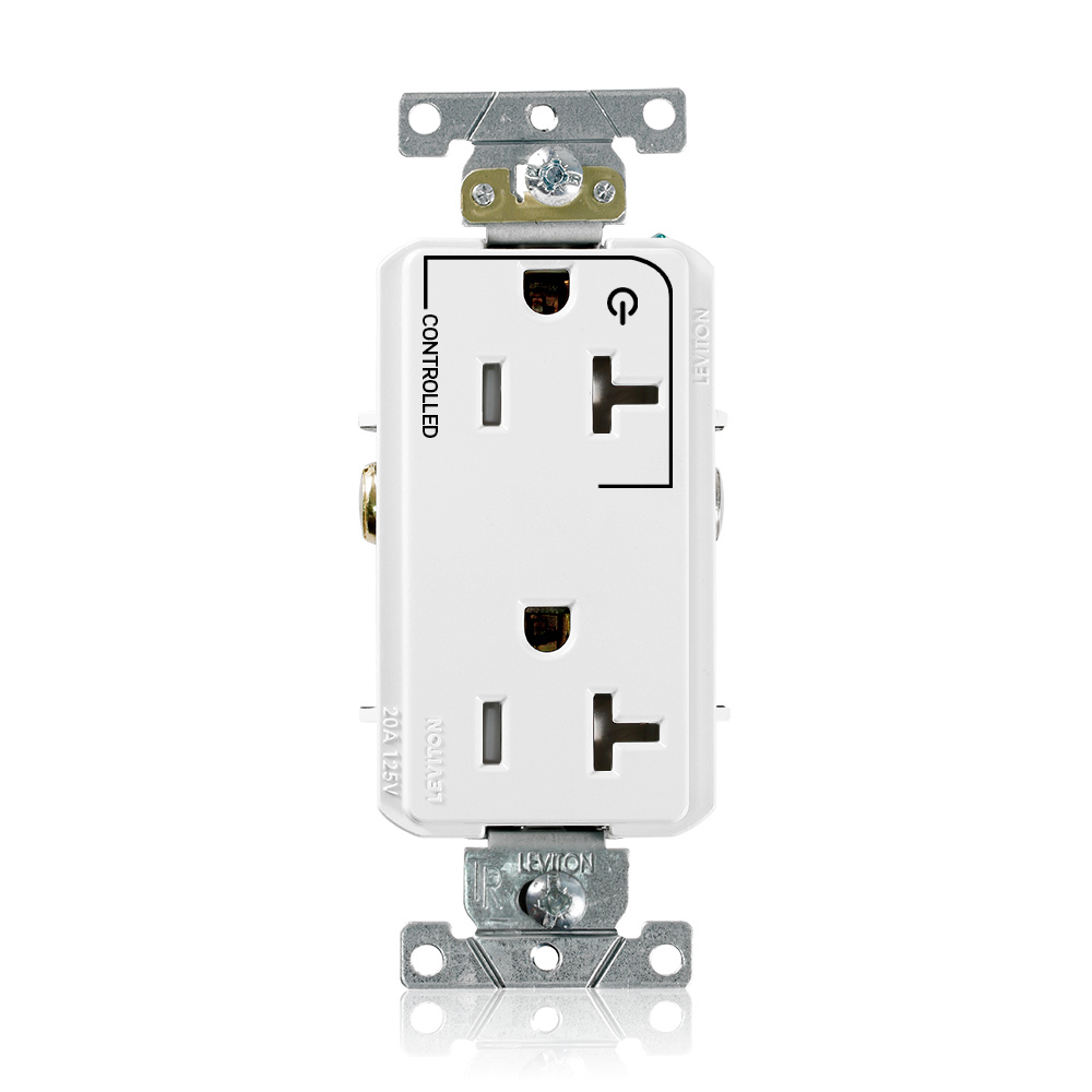 Tamper Resistant Decora Duplex Receptacle,  2-Pole 3-Wire, NEMA 5-20R, 20A-125V, White, Back And Side Wired, Self Grounding, Triple-combination-head Screws, Commercial Spec Grade - Hot Terminal Split W/1 Plug Controlled Markings Universal Marking Orientation
