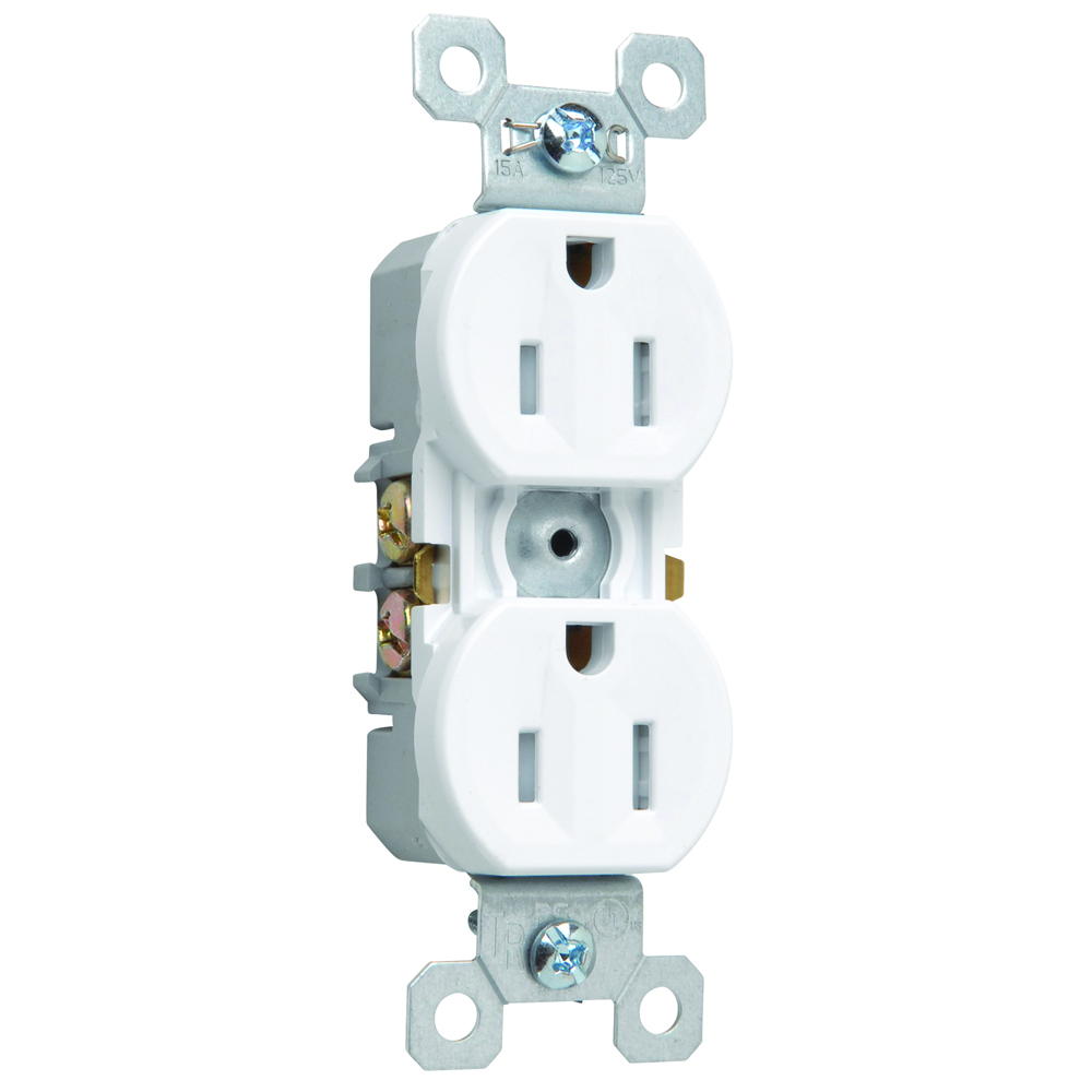 Tamper-Resistant, Duplex Self--Grounding Receptacle. 15 amp, 125 volt. White.