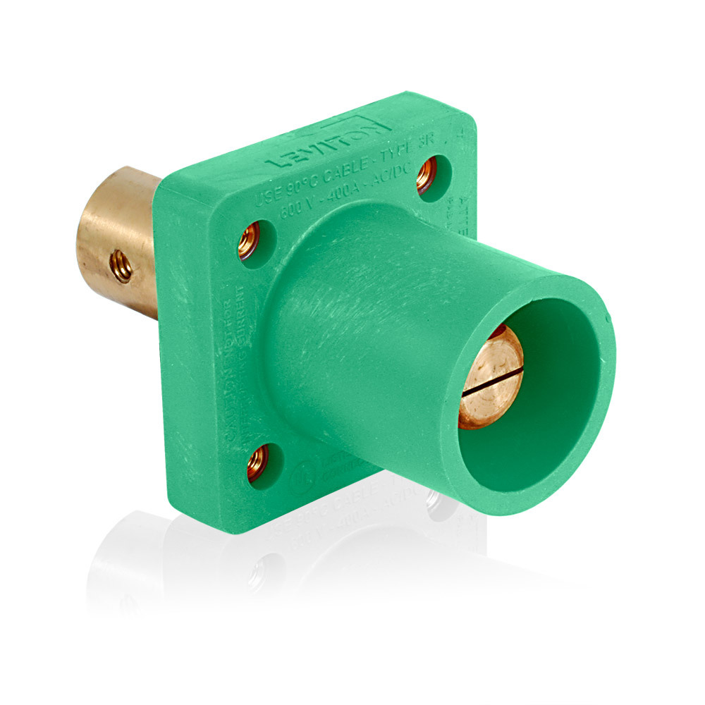 16 Series Single Pole Cam Type Male Panel Mount Receptacle, 90-Degree, Half Round w/ Tapped Hole, Cable-Green