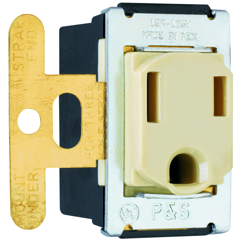 Three wire grounding Receptacle, 15 amp 125 volt, Ivory.